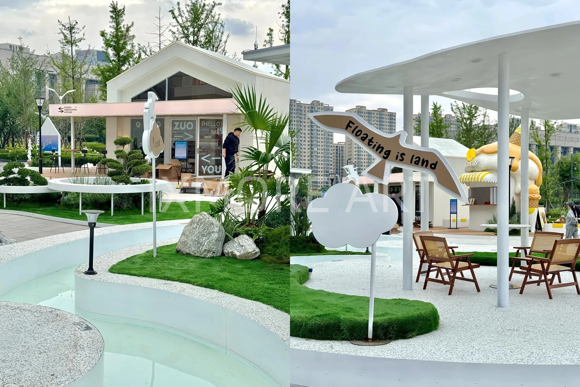 Mall art installation full view, immersive romantic town full props for commercial block scene creation, immersive props custom fabricated by art factory(10)