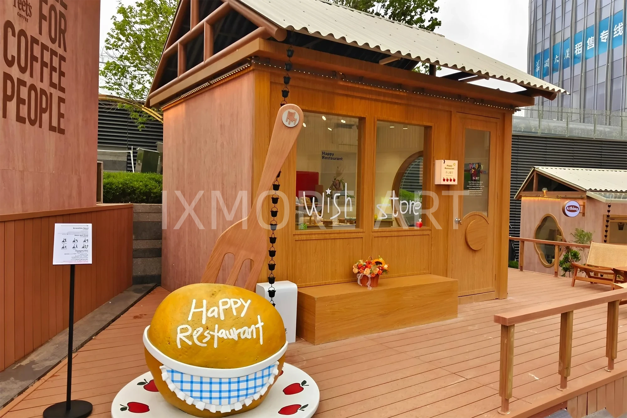 Custom immersive commercial courtyard street scene props handmade by art installation fabrication factory(7)
