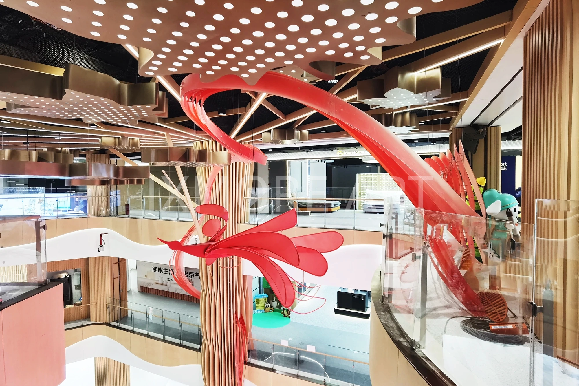 Acrylic art installation custom factory – laser-cut gradient translucent dynamic blade closeup(8)