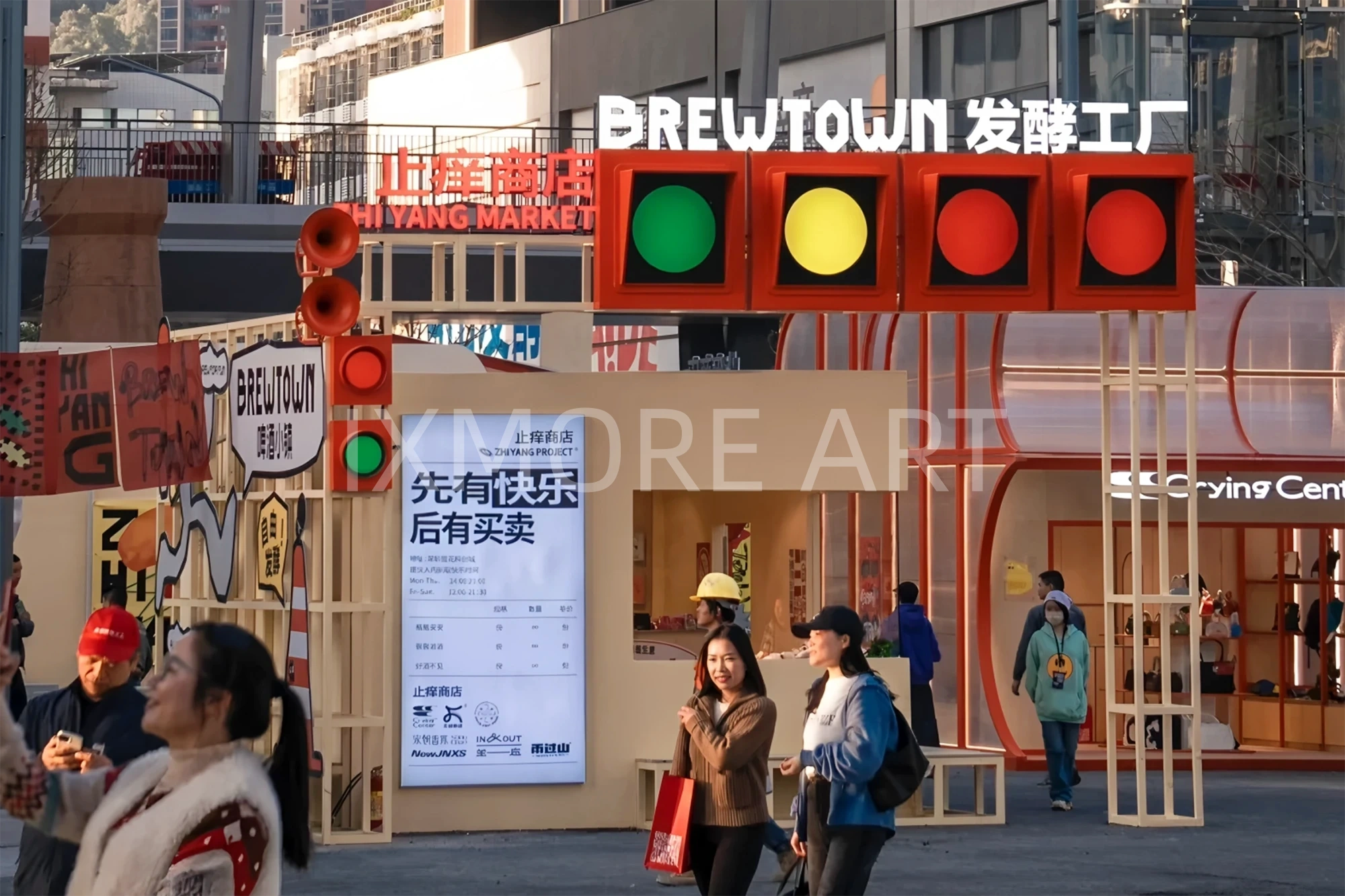 Custom immersive commercial street courtyard scene props fabricated by art installation factory(6)