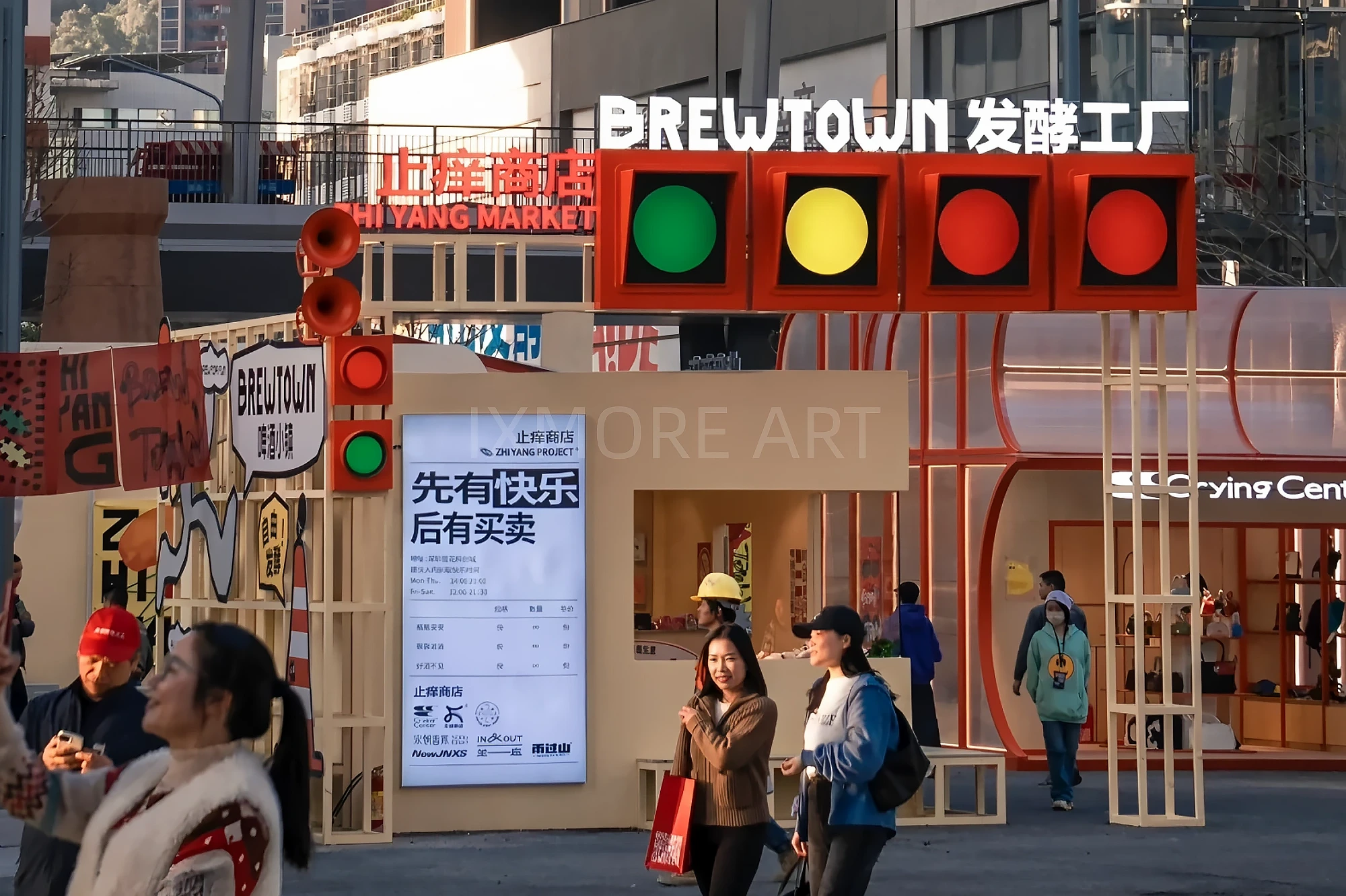 Custom immersive commercial street courtyard scene props fabricated by art installation factory-06