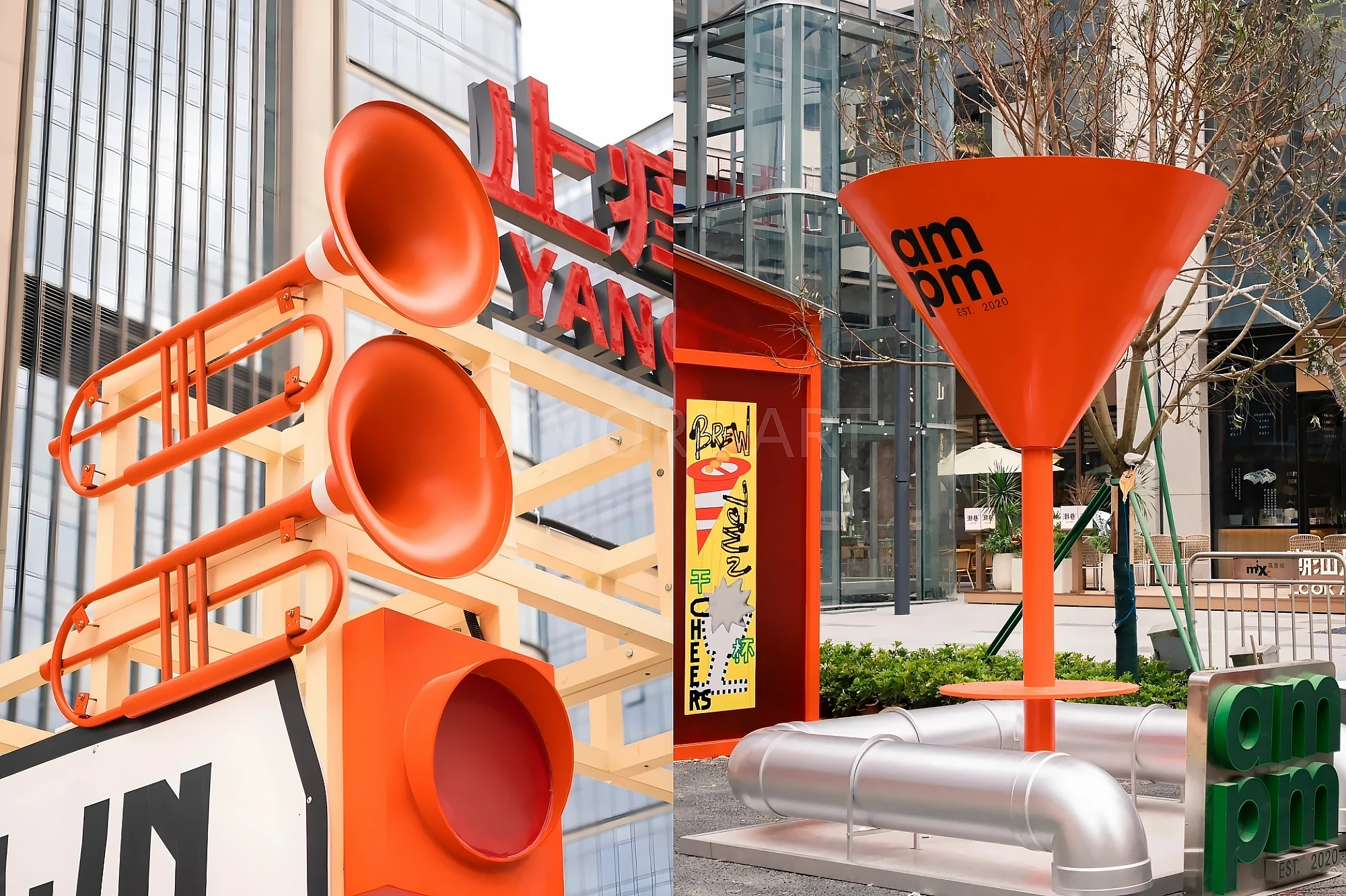 Custom immersive commercial street courtyard scene props fabricated by art installation factory-09