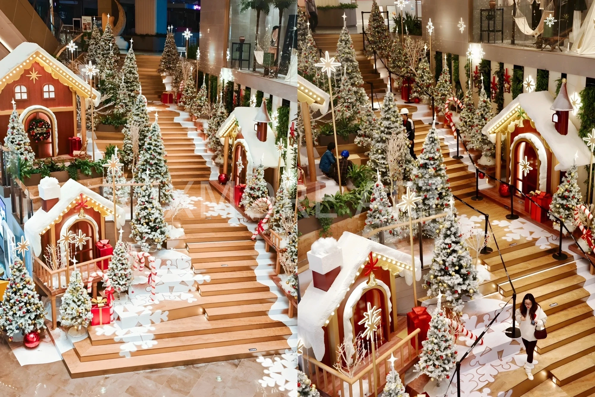 Real shot of custom dynamic light Christmas art installation, large luminous Christmas props for Chengdu Halo Mall, one-stop display production by art factory(1)