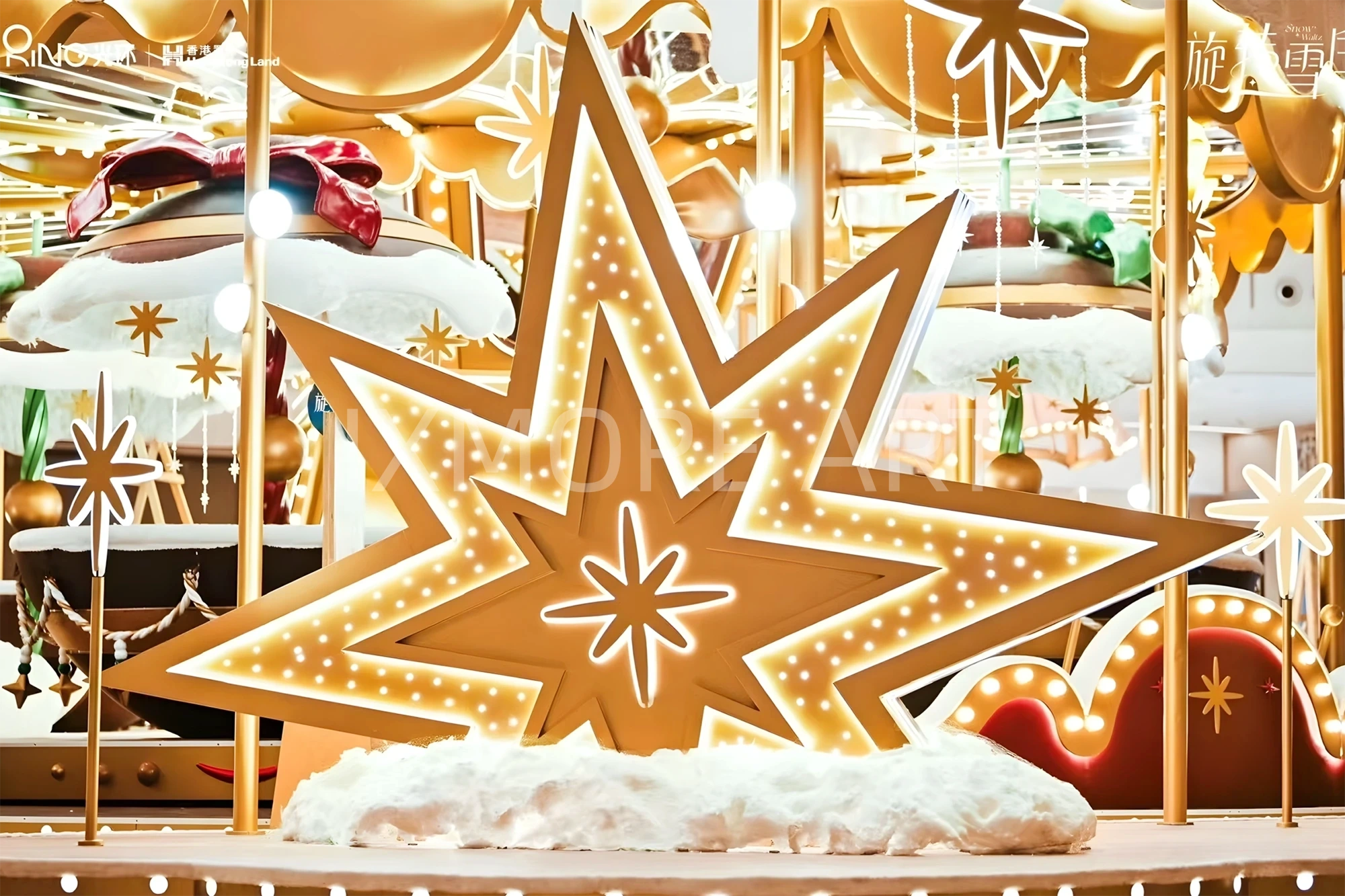 Real shot of custom dynamic light Christmas art installation, large luminous Christmas props for Chengdu Halo Mall, one-stop display production by art factory(10)