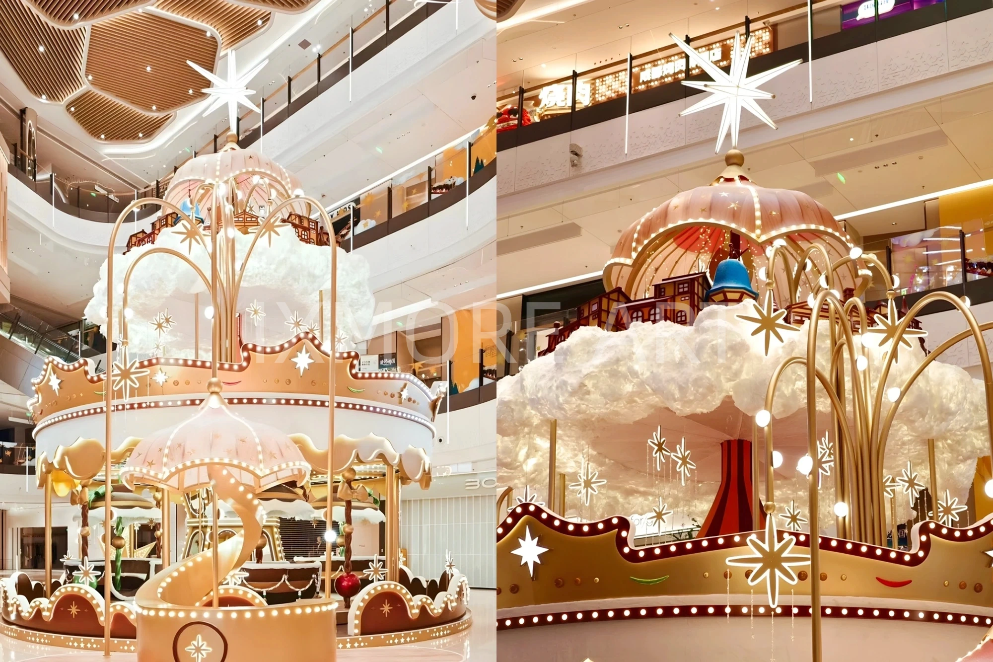 Real shot of custom dynamic light Christmas art installation, large luminous Christmas props for Chengdu Halo Mall, one-stop display production by art factory(11)