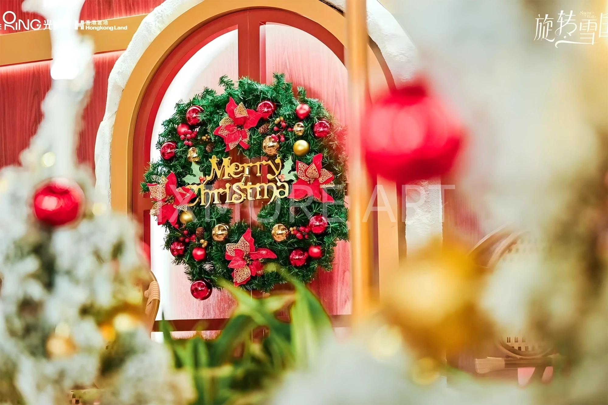 Real shot of custom dynamic light Christmas art installation, large luminous Christmas props for Chengdu Halo Mall, one-stop display production by art factory(13)