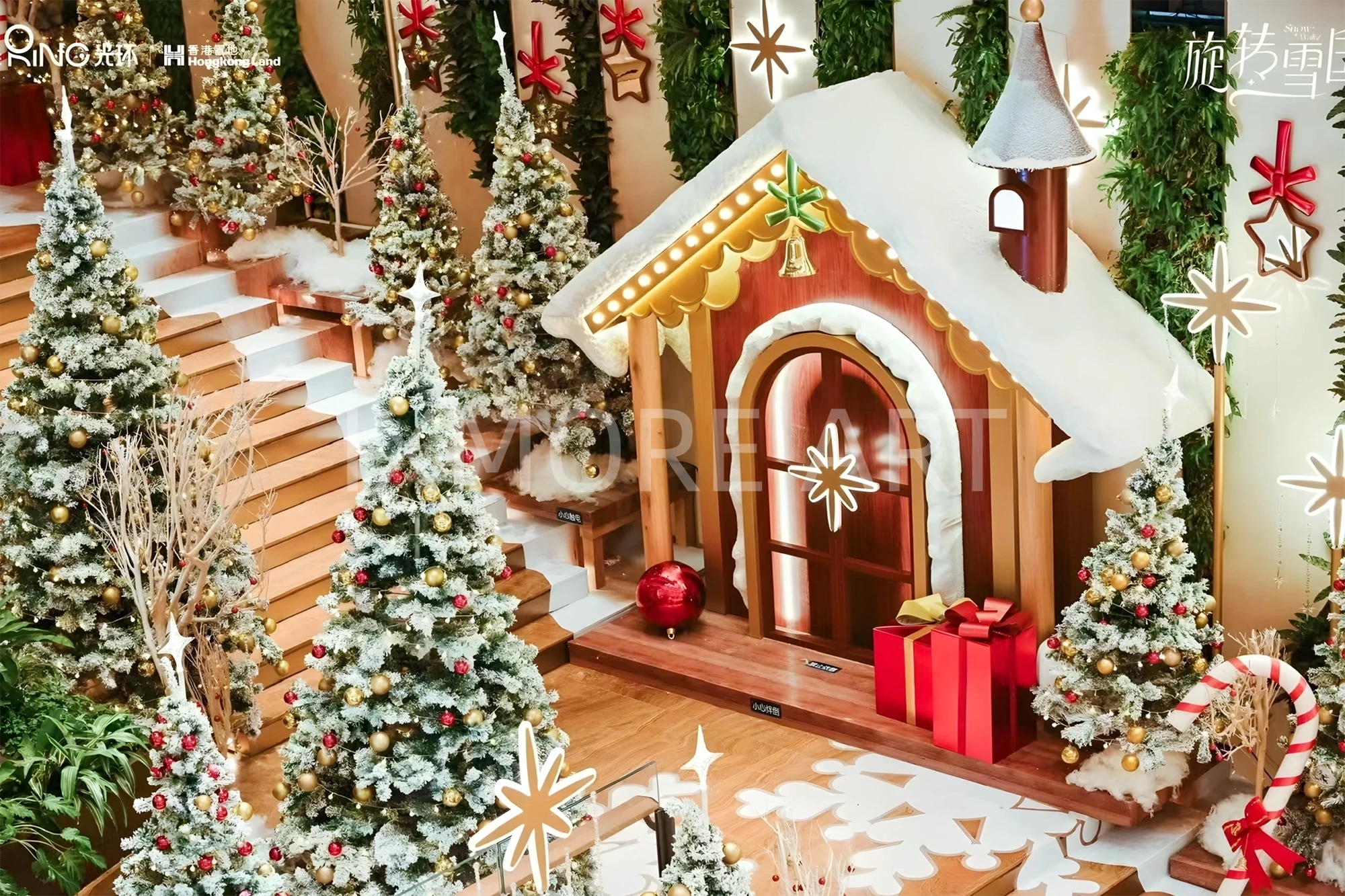 Real shot of custom dynamic light Christmas art installation, large luminous Christmas props for Chengdu Halo Mall, one-stop display production by art factory(2)