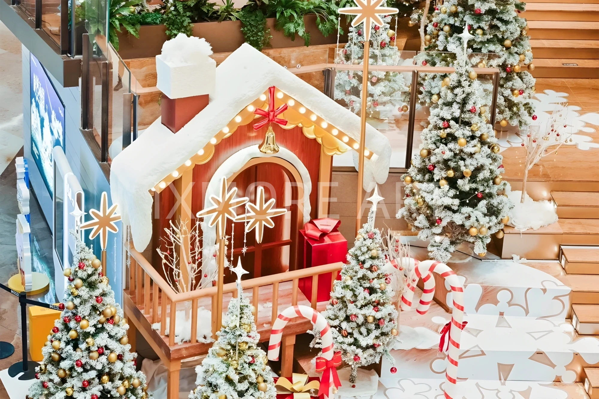 Real shot of custom dynamic light Christmas art installation, large luminous Christmas props for Chengdu Halo Mall, one-stop display production by art factory(3)