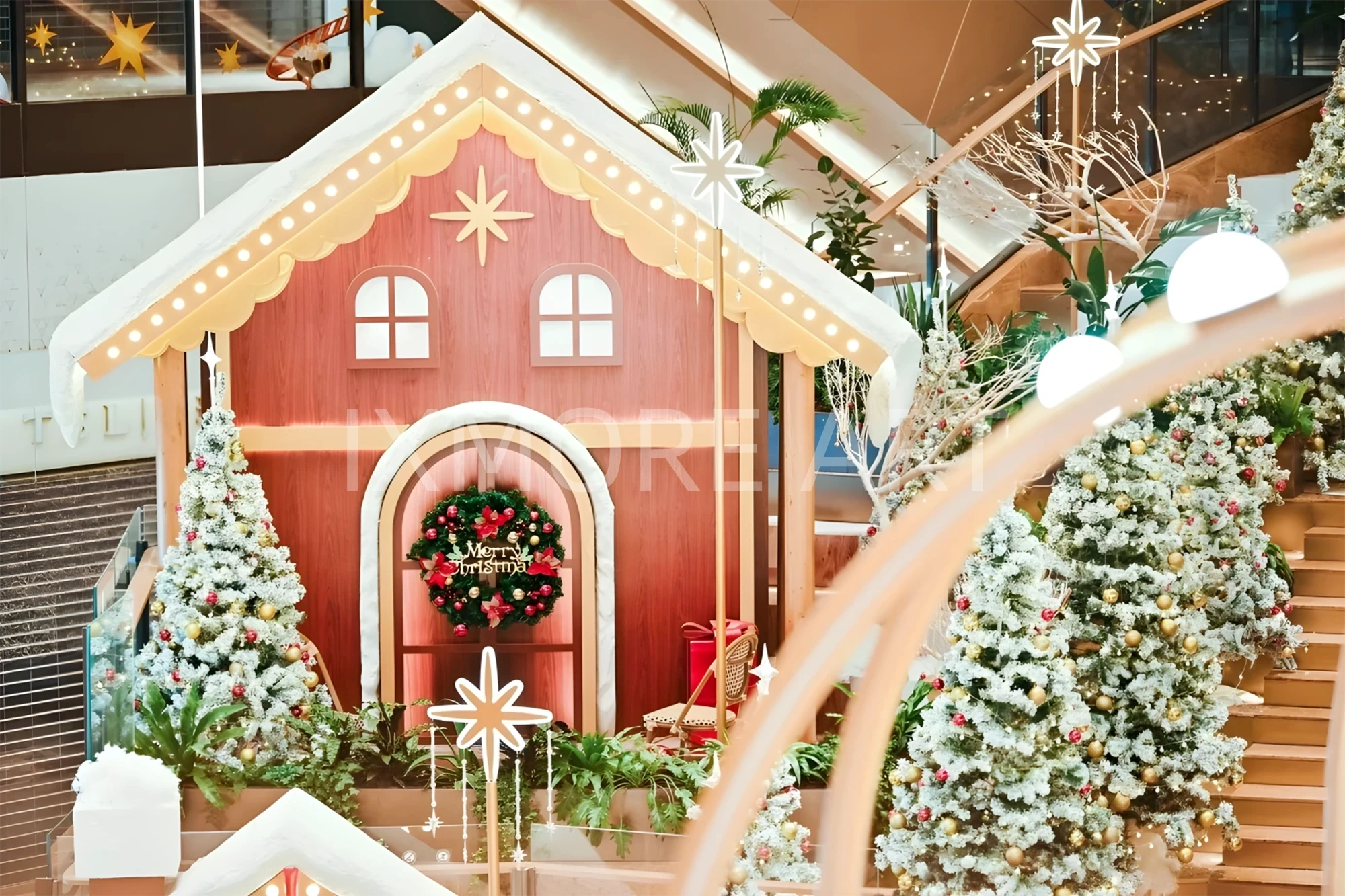Real shot of custom dynamic light Christmas art installation, large luminous Christmas props for Chengdu Halo Mall, one-stop display production by art factory(4)