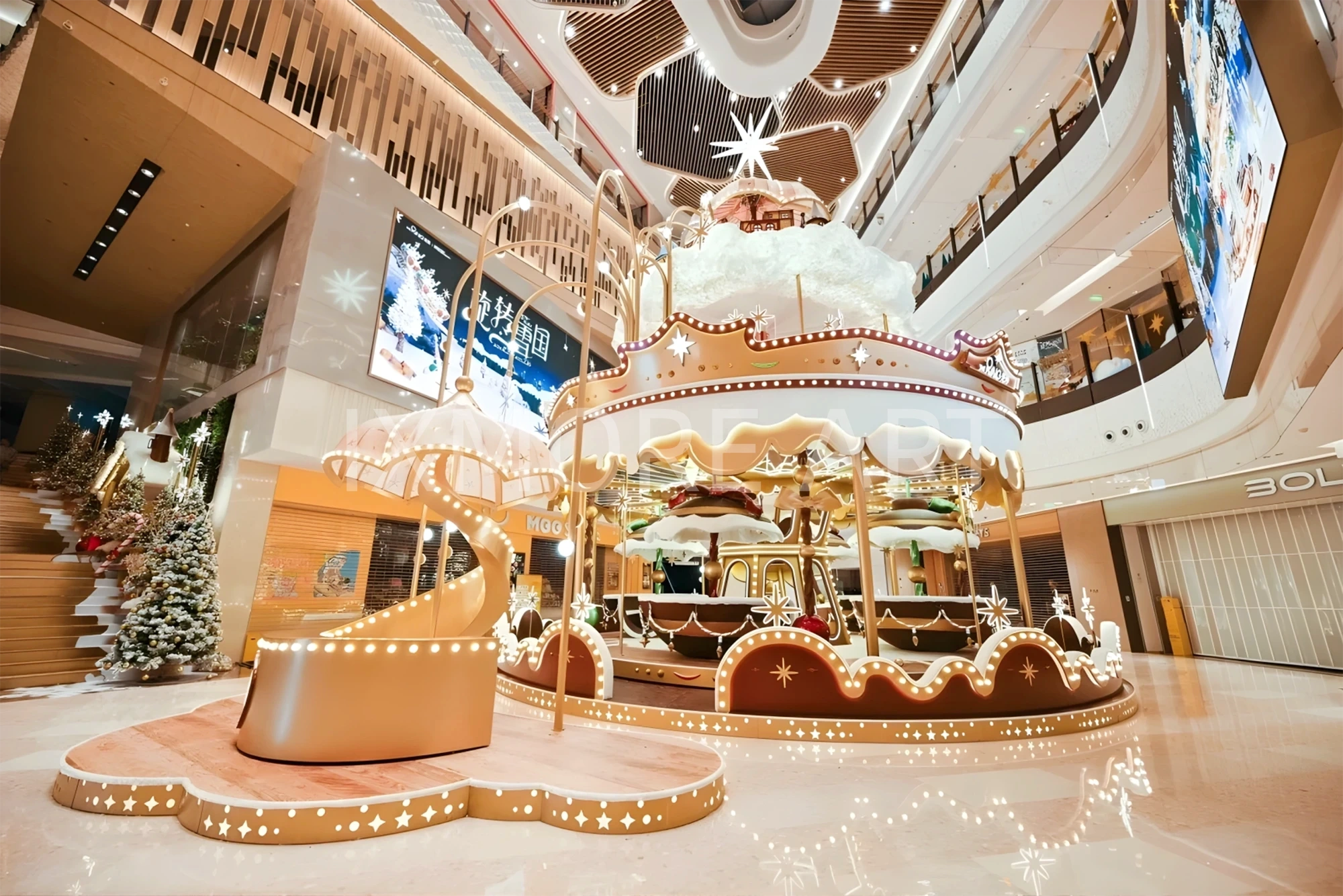 Real shot of custom dynamic light Christmas art installation, large luminous Christmas props for Chengdu Halo Mall, one-stop display production by art factory(6)