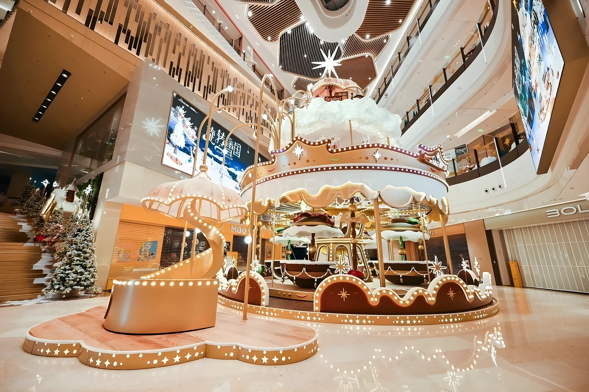 Real shot of custom dynamic light Christmas art installation, large luminous Christmas props for Chengdu Halo Mall, one-stop display production by art factory(6)