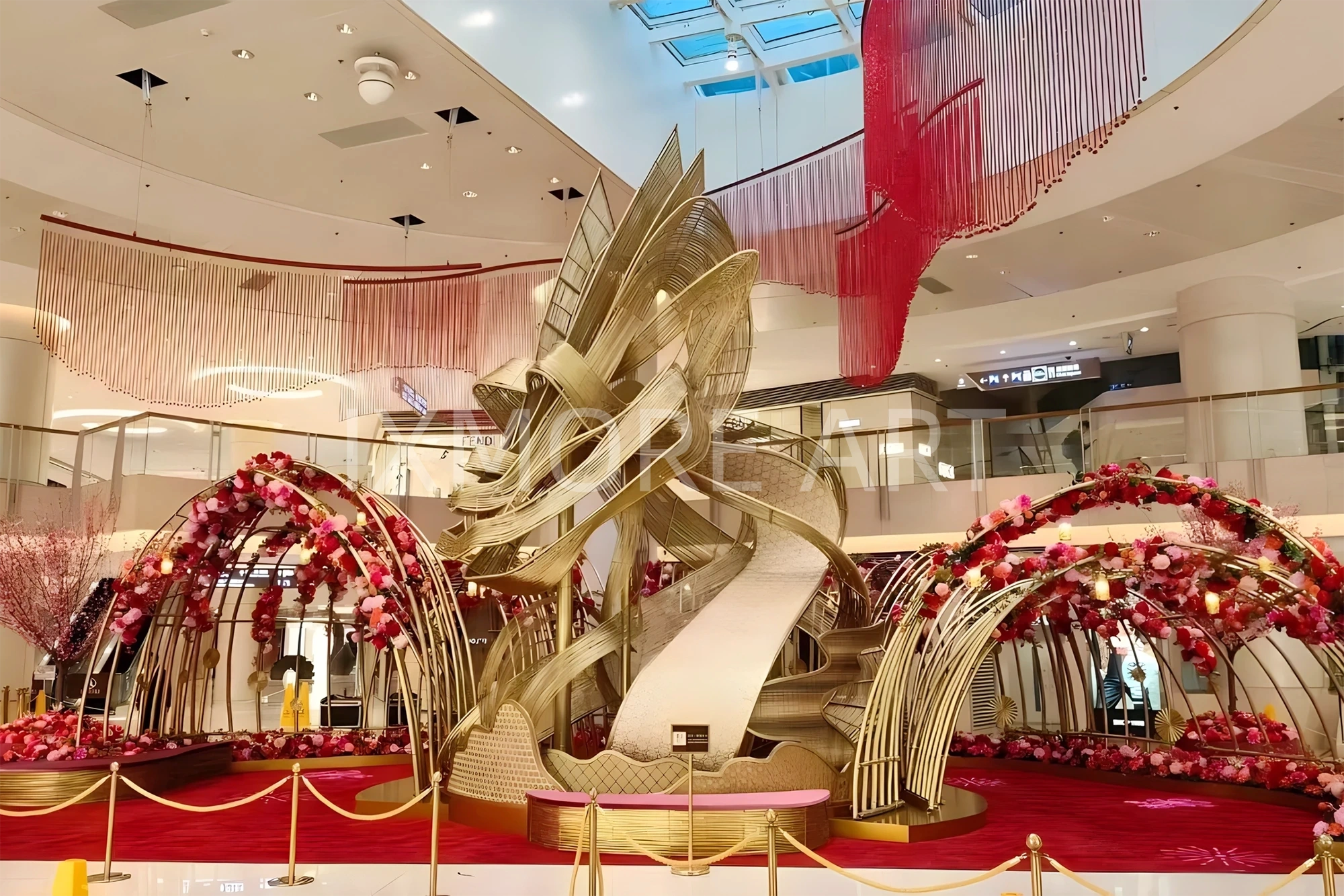 Large-scale handwoven public art installation custom – shopping mall giant woven sculpture factory view(1)
