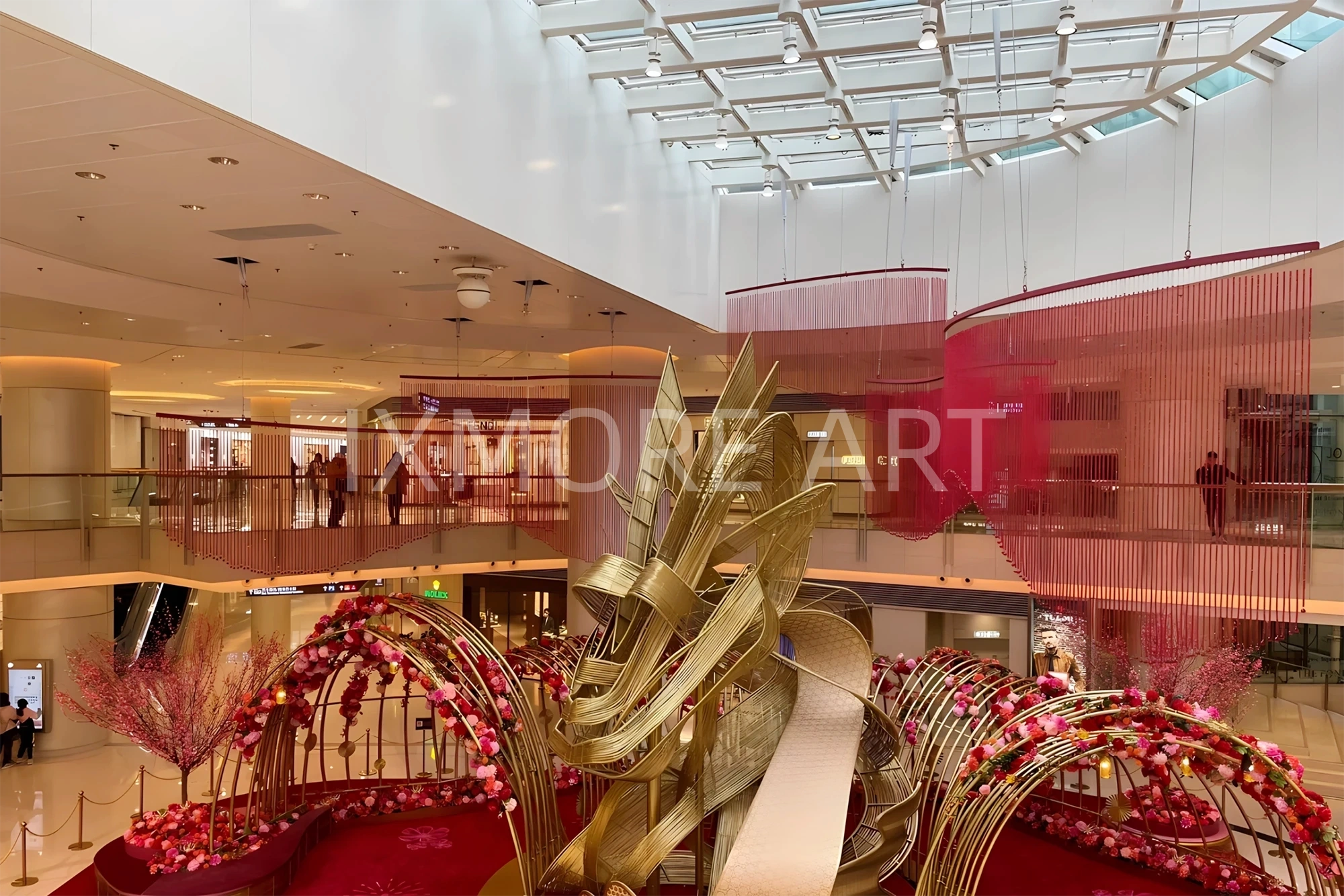 Large-scale handwoven public art installation custom – shopping mall giant woven sculpture factory view(2)