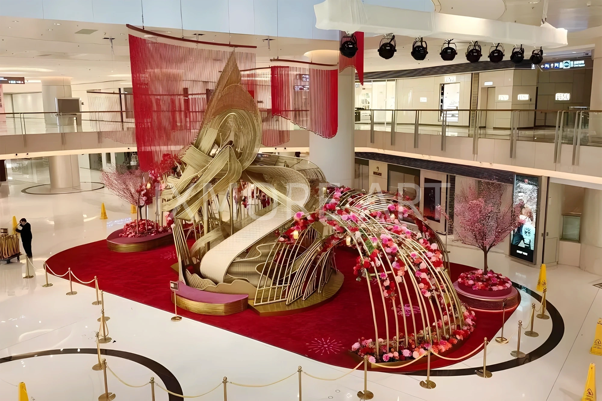 Large-scale handwoven public art installation custom – shopping mall giant woven sculpture factory view(4)