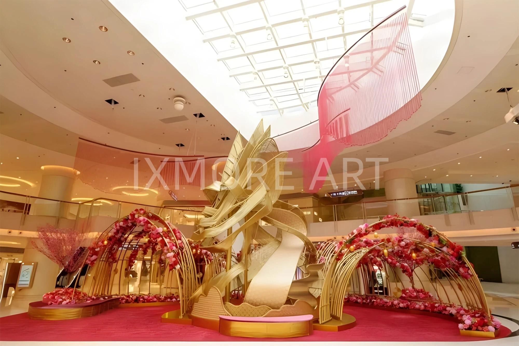 Large-scale handwoven public art installation custom – shopping mall giant woven sculpture factory view(5)