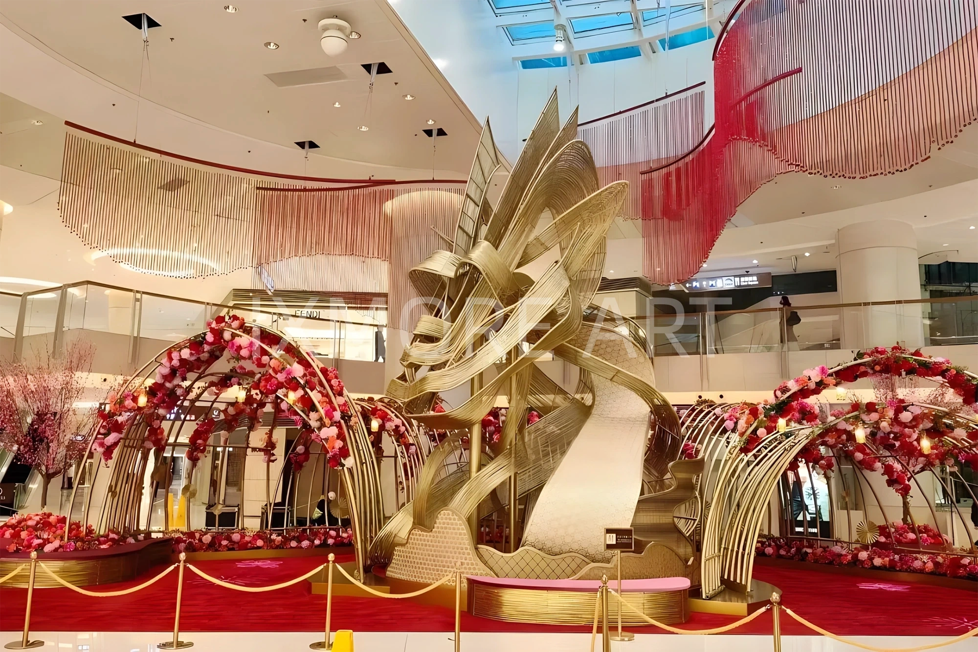 Large-scale handwoven public art installation custom – shopping mall giant woven sculpture factory view(6)