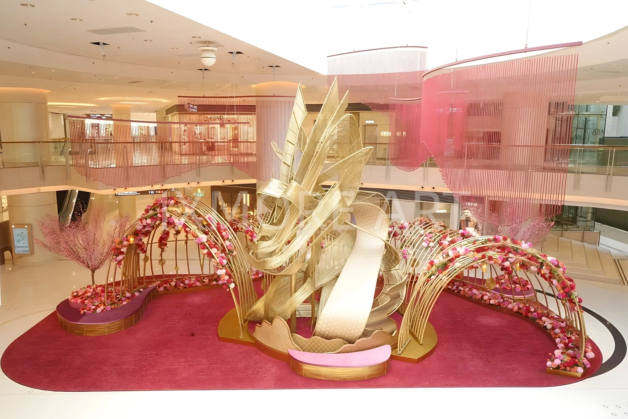 Large-scale handwoven public art installation custom – shopping mall giant woven sculpture factory view(7)