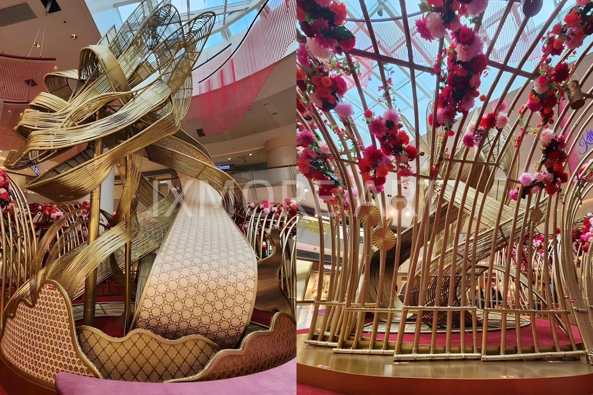 Large-scale handwoven public art installation custom – shopping mall giant woven sculpture factory view(9)