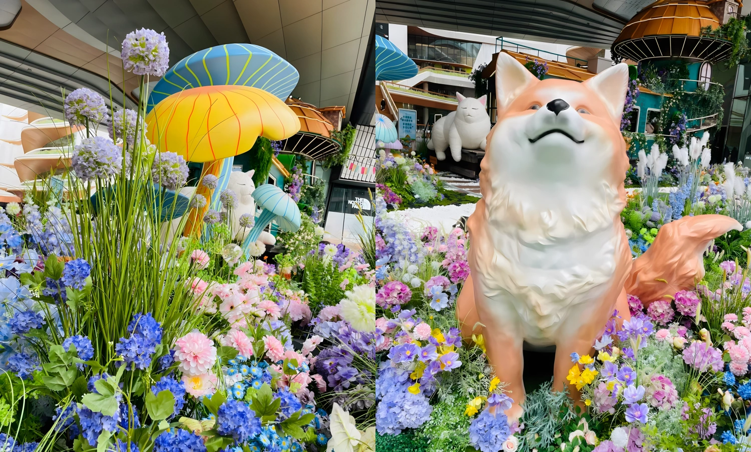 Close-up of custom fabricated animal floral display props and botanical sculpture detail at Jiuguang Center-10