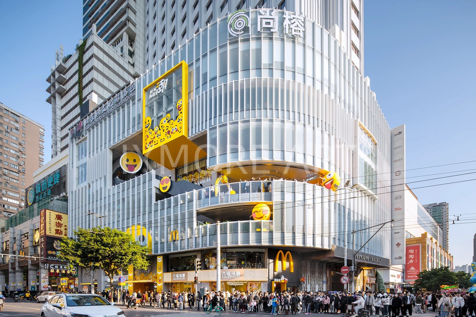 Alt English:Light-emitting mall facade art installation for Yuechao Building, mall art installation custom-made by factory, illuminated commercial scene props for mall facade art(3)