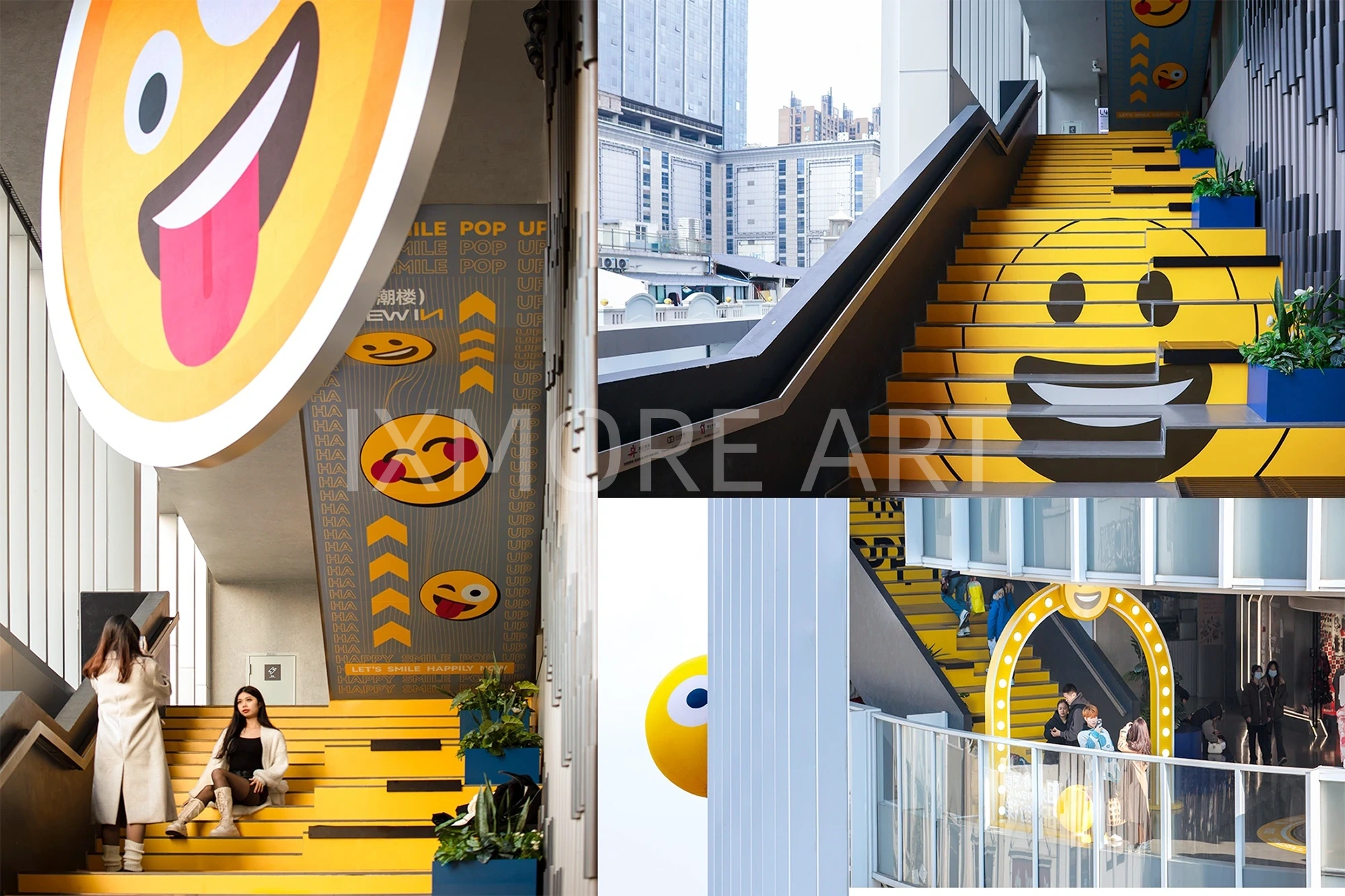 Alt English:Light-emitting mall facade art installation for Yuechao Building, mall art installation custom-made by factory, illuminated commercial scene props for mall facade art(8)