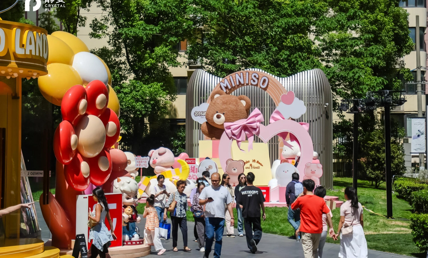 Custom large-scale sculpture installation at Miniso offline brand event, featuring oversized character art displays and themed decor, custom fabricated by professional art installation factory for immersive retail activation-03