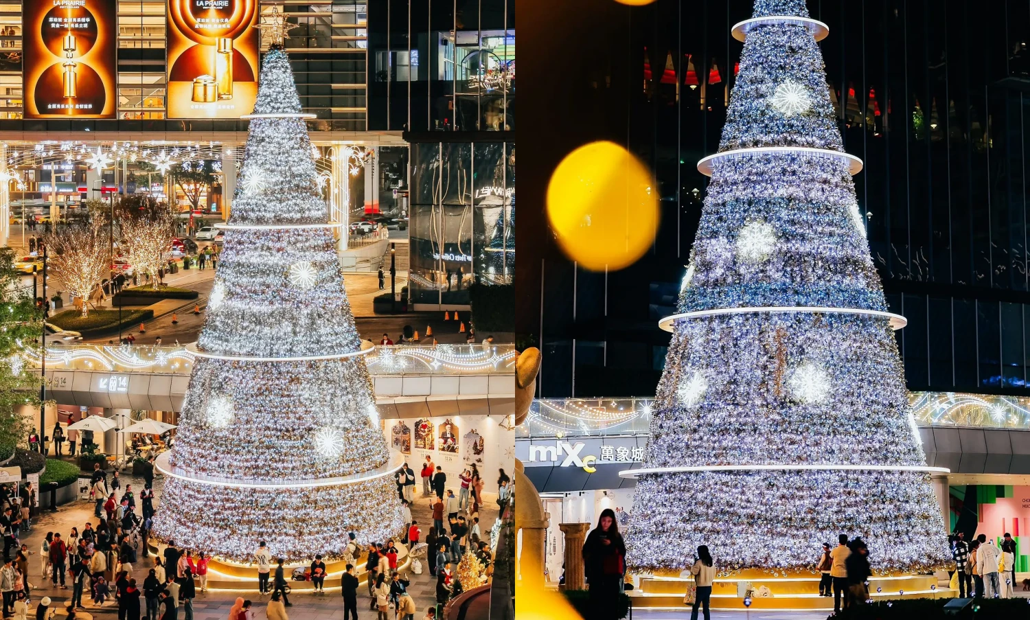 The MIXC mall's large-scale outdoor Christmas installation project, with its stunning visual volume and exquisite details, has become an influential and eye-catching winter landscape in the city. From the perspective of professional factory custom fabrication and on-site execution, this is a benchmark case integrating irregular structural processing, complex lighting engineering, and precise on-site construction solutions. Below, we provide an in-depth analysis of the project's entire execution process across five core dimensions:
1. Structural Safety: Wind Load Challenges of Ultra-High Tower Structures
The massive cone-shaped main tree stands in the center of the commercial plaza, featuring a layered ring structure design topped with a shining star decoration. As a large-scale customized outdoor commercial visual merchandising (VM) project, the primary challenge was passing the structural safety test in winter's strong wind environments. Once the main tree is heavily laden with dense ornaments and string lights, the windward resistance becomes immense, and the overall center of gravity is quite high.
During the prop fabrication phase, the factory utilized high-strength hot-dip galvanized steel for the core load-bearing skeleton, and structural engineers conducted rigorous wind load mechanics calculations. The base system employed a concealed counterweight foundation, while the upper tower body utilized modular flange bolting technology. This solid internal-to-external support ensured the absolute safety of the entire Christmas installation under extreme outdoor weather conditions.
2. Lighting & Craftsmanship Aesthetics: Seamless Arrangement of a Million-Level Starlight Matrix
The main body of the installation is covered with dense, waterfall-like cool white LED string lights, interspersed with large glowing snowflake motifs. On the other side, the "MIXC STATION" area features warm, golden-yellow lighting with a retro glow, complete with a delicate British-style double-sided clock. The outdoor lighting engineering not only requires the wiring to achieve an IP65 or higher waterproof rating, but more challenging is how to perfectly conceal the wiring among thousands of light points to maintain surface smoothness and craftsmanship aesthetics during the day when the lights are off.
The factory team customized a high-density, flame-retardant, light-transmitting mesh as the skeleton backing, and all main cables utilized an embedded, hidden wiring process. For color selection, the color temperature difference between the cool white and warm yellow lights was strictly compared. Through precise zoning, a strong visual contrast was created between the crisp snow-crystal texture and the warm, vintage atmosphere of the passageway.
3. Complete Pre-Assembly: 1:1 Precise Restoration of Irregular Components
Not only does the main tree require seamless splicing, but the smoothly curved golden archway supports and the "MIXC STATION" hanging plaque with its custom baked-enamel finish also demand extremely high dimensional accuracy. Multi-curved metal pipes are highly susceptible to stress deformation during bending and welding. Any tolerance discrepancies during on-site assembly would severely compromise the final execution of the VM design.
We comprehensively implemented a 1:1 complete pre-assembly protocol prior to factory dispatch. All curved metal structures and luminous rings underwent trial assembly in our extra-large factory workshop. The quality inspection department verified every screw hole and joint flatness one by one, proactively preventing potential alignment errors during on-site construction to ensure every module interlocked smoothly.
4. On-Site Installation & Detailing: Extreme Micro-Operations in Complex Terrain
The installation site featured a complex landscape with multi-level steps, water feature edges, and dense greenery; additionally, a giant inflatable Santa Claus was suspended from a surrounding wall. Mall installations are typically restricted to a very short time window at night after closing. Furthermore, the operating space for large hoisting equipment was limited on the multi-tiered plaza, and strict measures were required to protect the premium stone flooring from damage.
The construction team developed a highly modular, "building-block" style night operation plan. All load-bearing bases were pre-laid with custom flexible non-slip protective mats. Through the seamless coordination of heavy cranes and aerial work platforms, components were hoisted and assembled layer by layer from bottom to top according to their pre-assigned numbers. For edge detailing, custom metal skirting boards and artificial pine needles were cleverly utilized as transitional covers at the bottom edge, achieving a flawless, high-quality delivery(3)