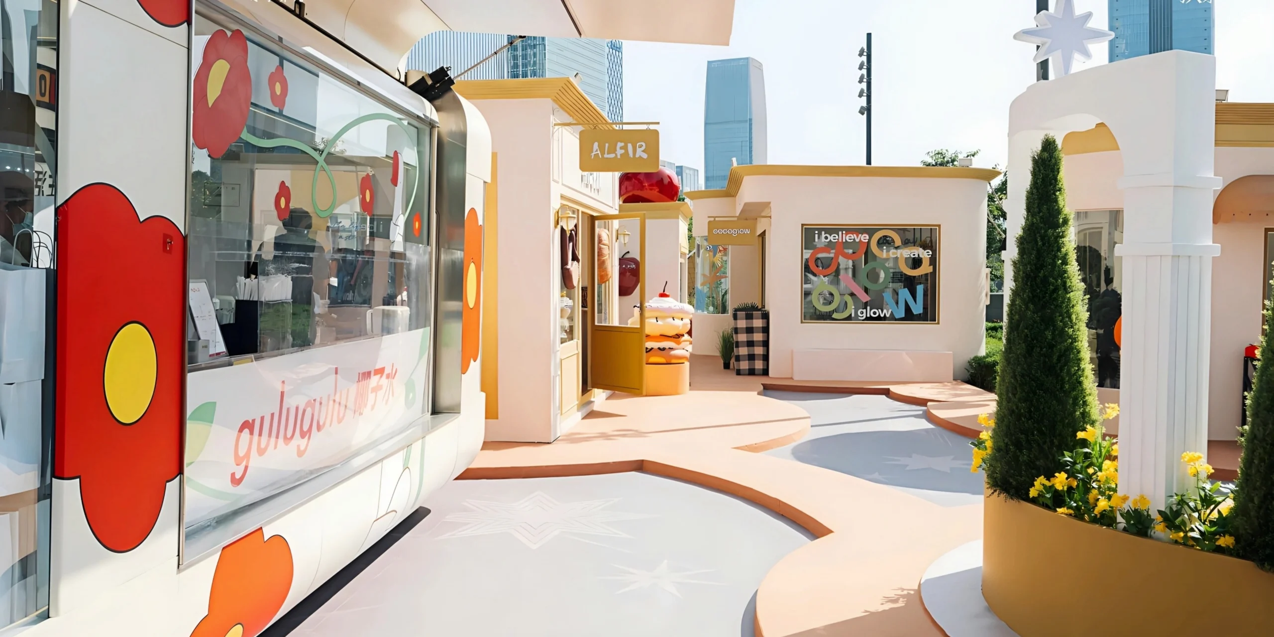 Custom fabricated large-scale romantic street installation for MixC shopping plaza by art props factory-01