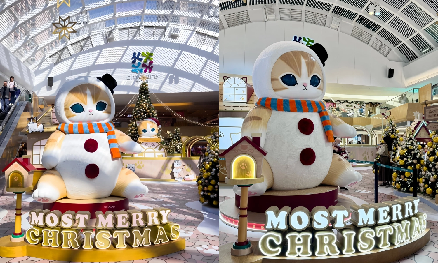Hongkong MOSTown custom Christmas decoration installation at L2 atrium, featuring mofusand-themed festive displays with 7.5m Santa Christmas tree and immersive winter wonderland decor, custom fabricated by professional art installation factory-06