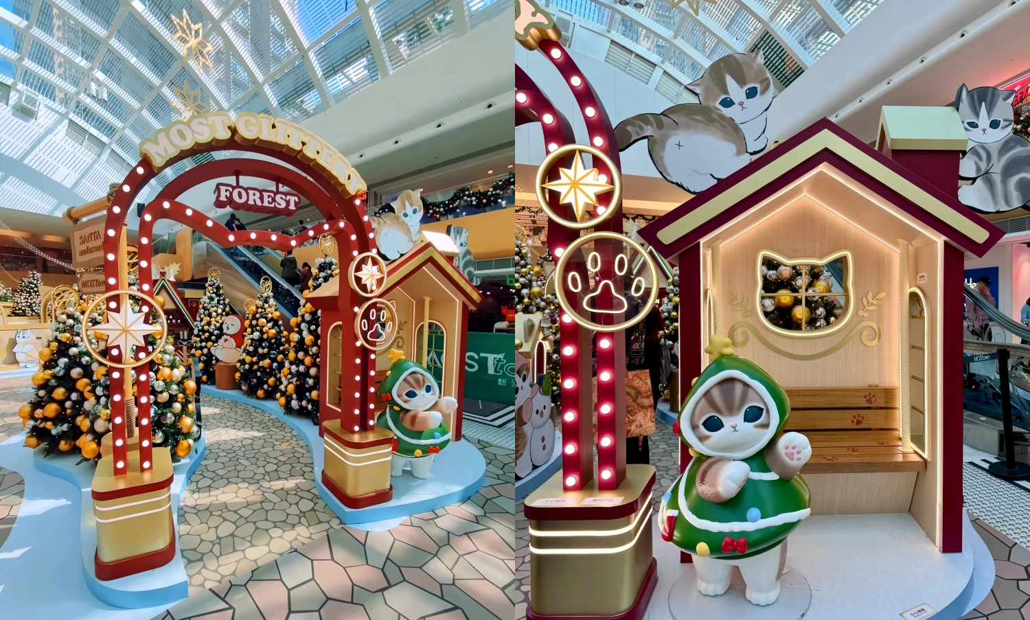 Hongkong MOSTown custom Christmas decoration installation at L2 atrium, featuring mofusand-themed festive displays with 7.5m Santa Christmas tree and immersive winter wonderland decor, custom fabricated by professional art installation factory-07