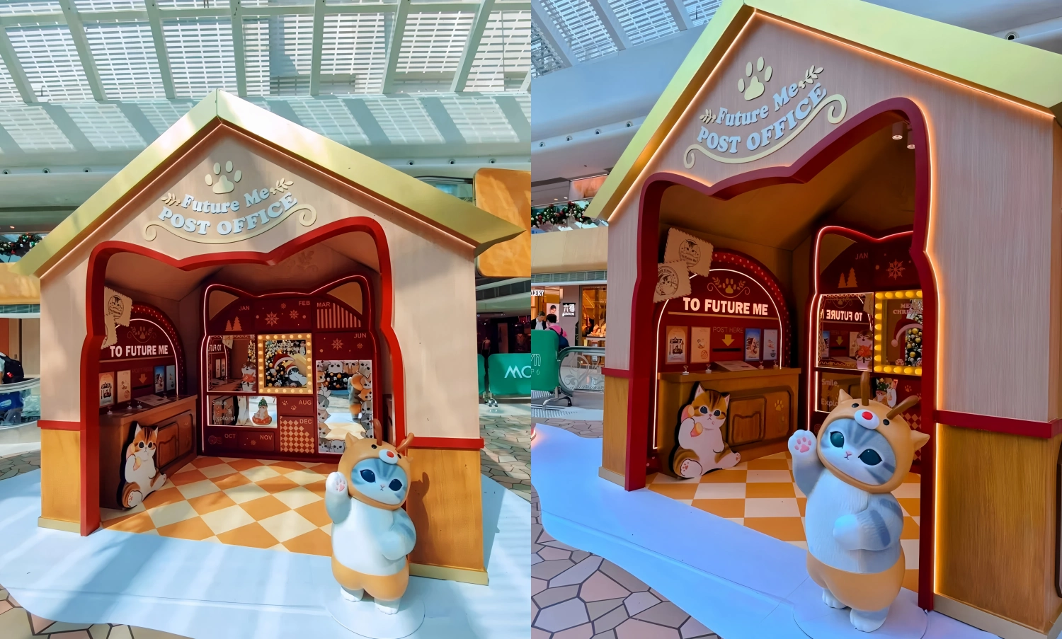 Hongkong MOSTown custom Christmas decoration installation at L2 atrium, featuring mofusand-themed festive displays with 7.5m Santa Christmas tree and immersive winter wonderland decor, custom fabricated by professional art installation factory-09