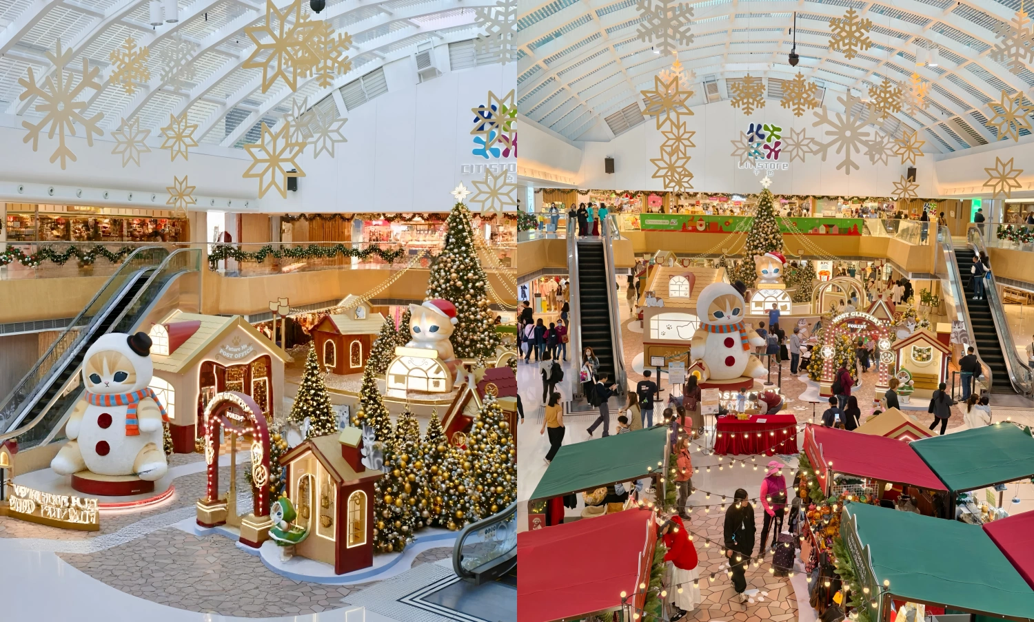Hongkong MOSTown custom Christmas decoration installation at L2 atrium, featuring mofusand-themed festive displays with 7.5m Santa Christmas tree and immersive winter wonderland decor, custom fabricated by professional art installation factory-03