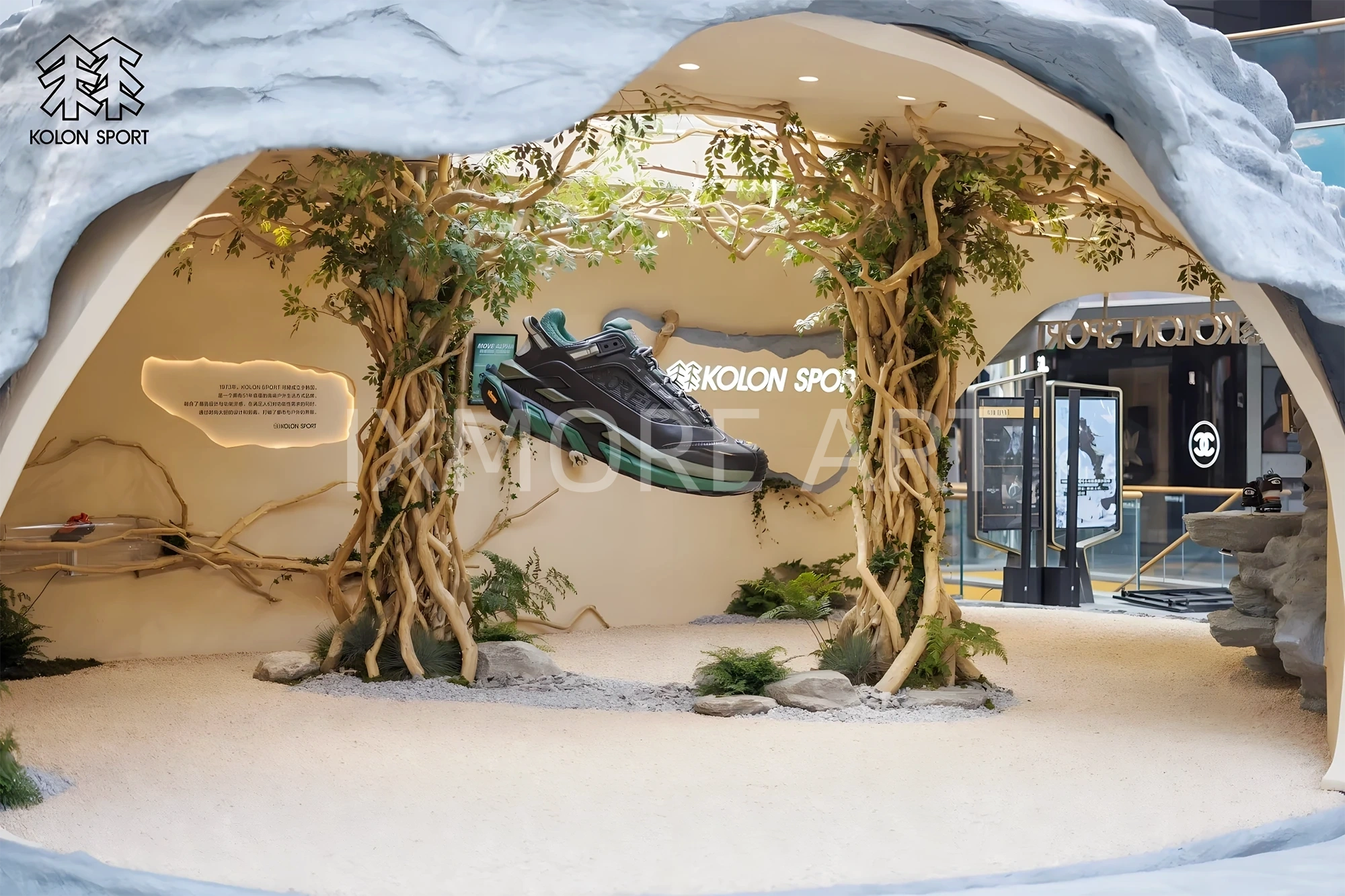Full view of KOLON Natural Momentum limited-time pop-up, one-stop custom event fabrication service by art factory, finished immersive marketing installation with professional event prop fabrication.(5)