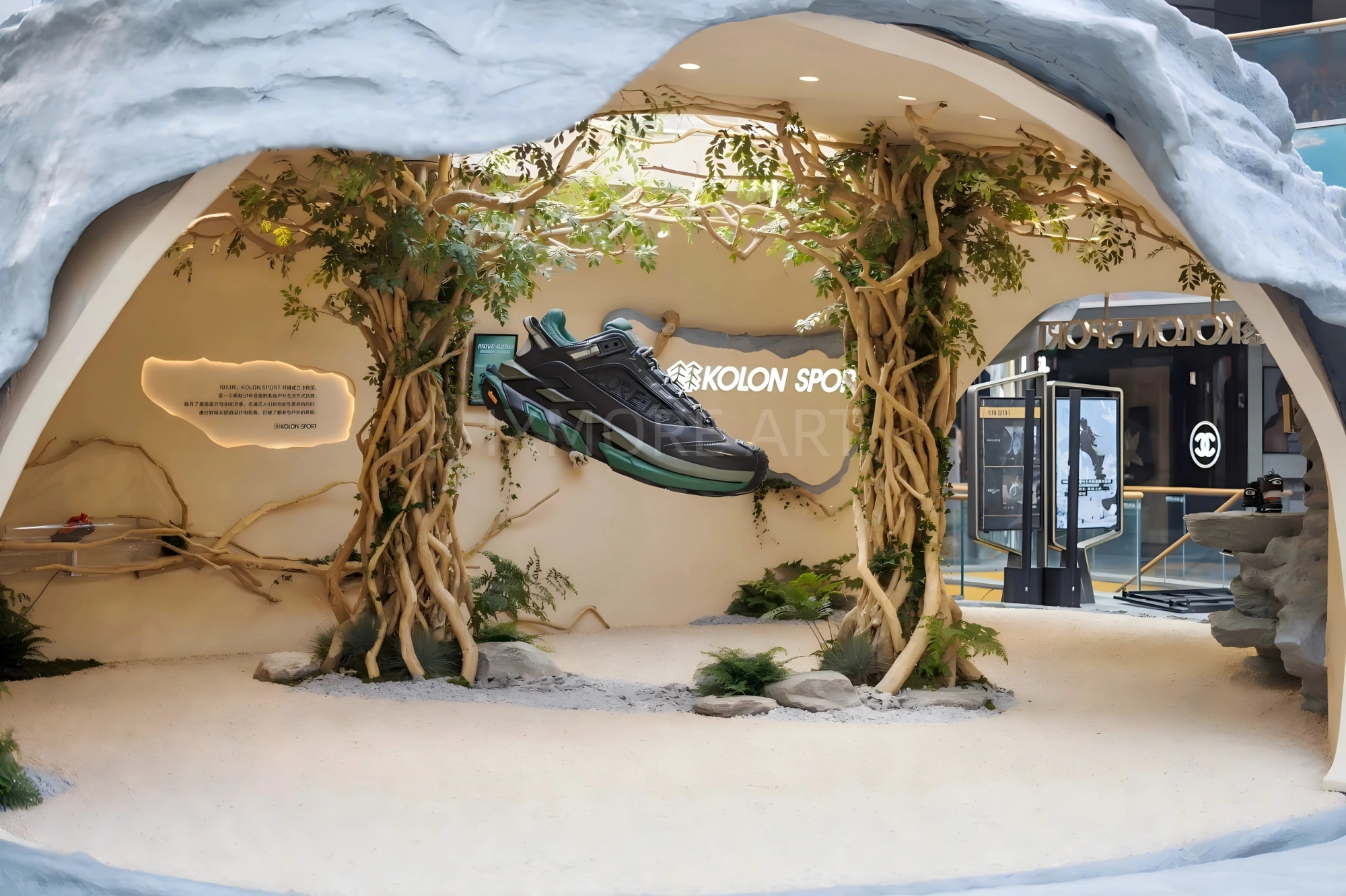 Full view of KOLON Natural Momentum limited-time pop-up, one-stop custom event fabrication service by art factory, finished immersive marketing installation with professional event prop fabrication(5)