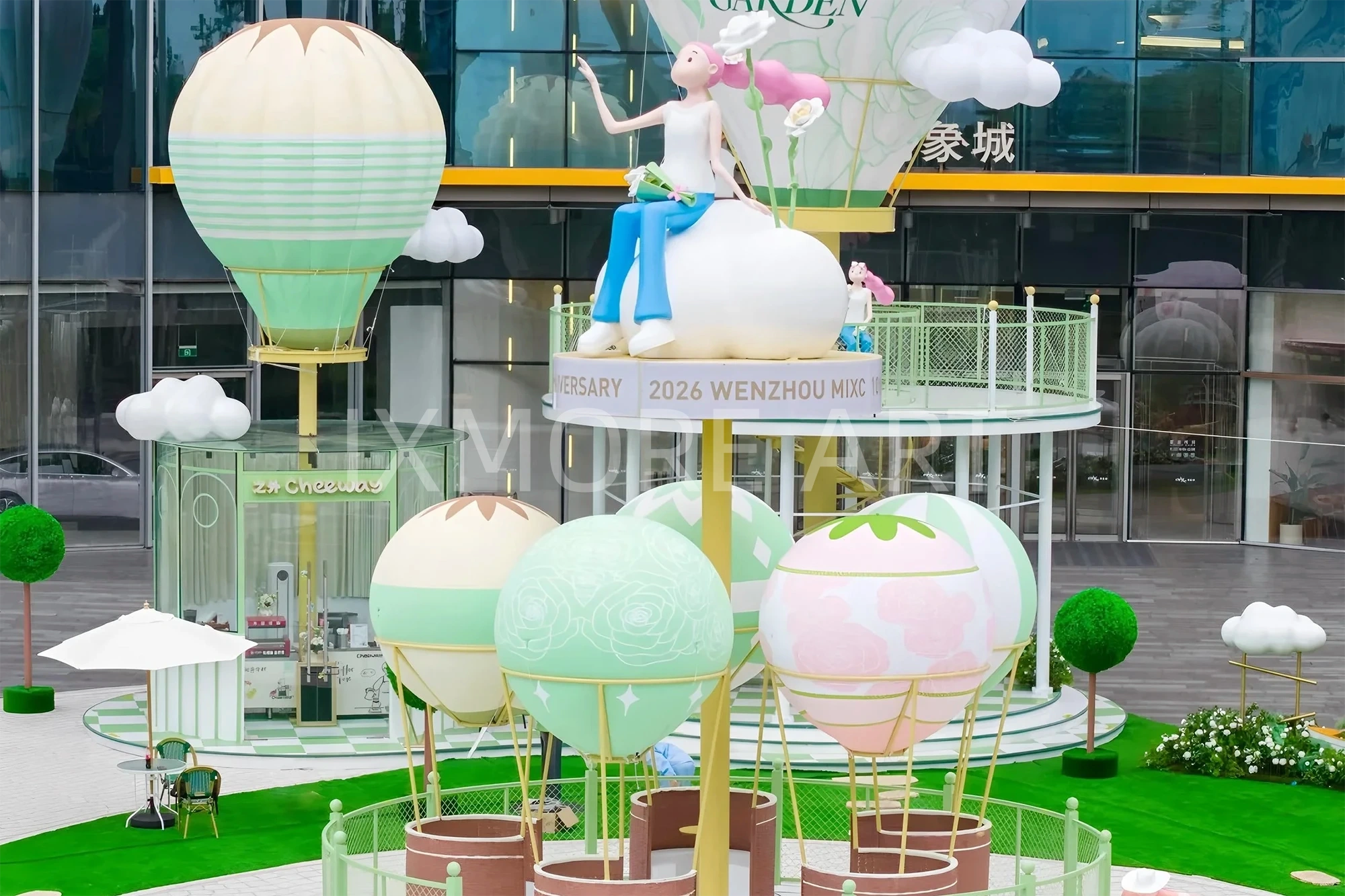 Large-scale custom flying art installation at shopping mall atrium, featuring soaring bird sculptures and immersive cloud-themed decor, custom fabricated by professional art decoration factory(2)