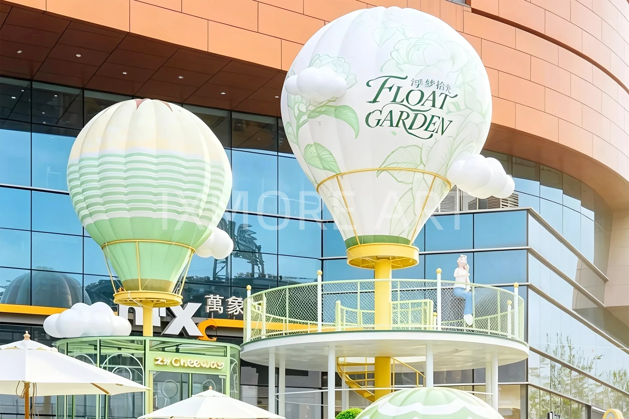 Large-scale custom flying art installation at shopping mall atrium, featuring soaring bird sculptures and immersive cloud-themed decor, custom fabricated by professional art decoration factory(3)