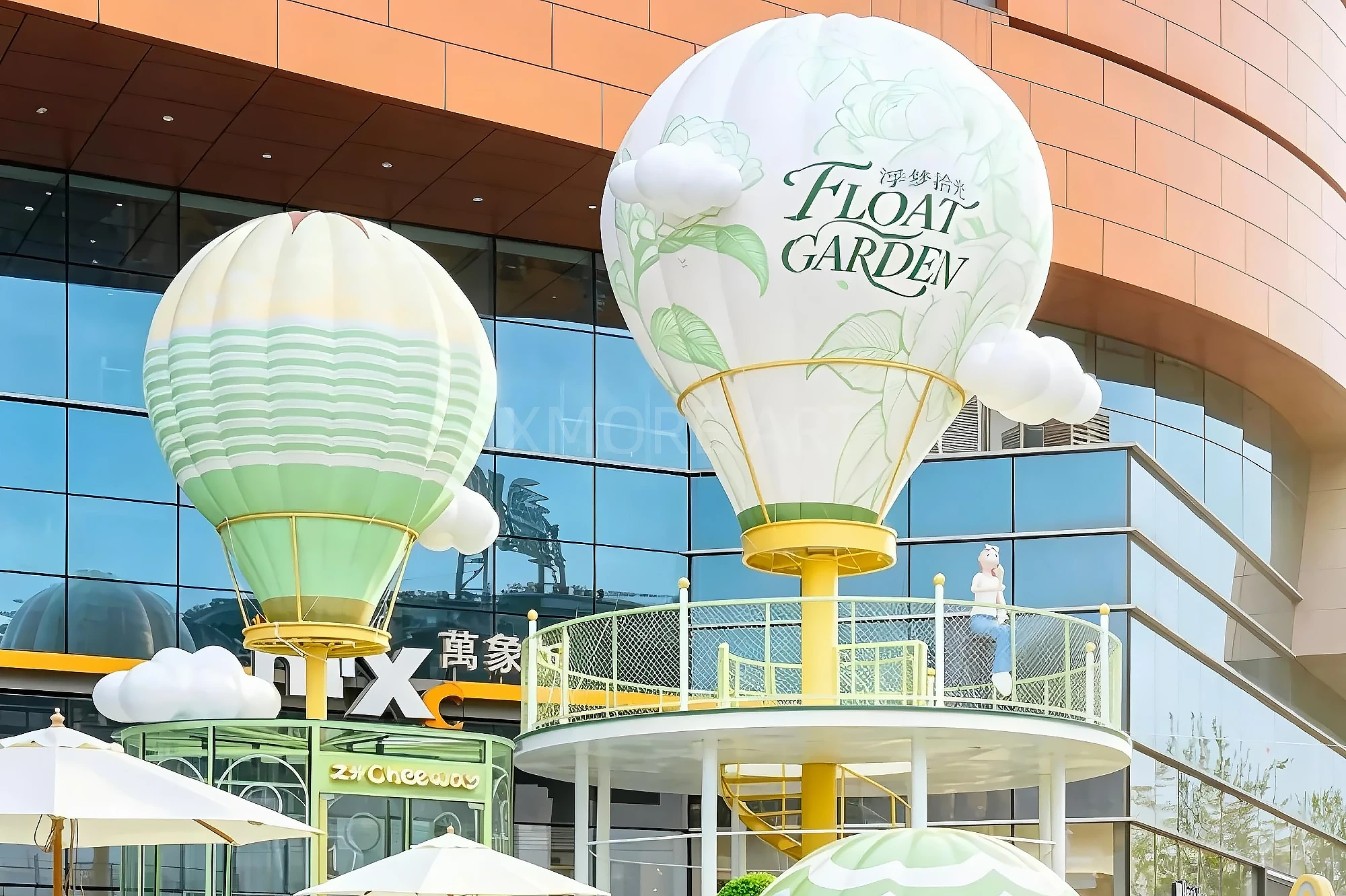 Large-scale custom flying art installation at shopping mall atrium, featuring soaring bird sculptures and immersive cloud-themed decor, custom fabricated by professional art decoration factory-03