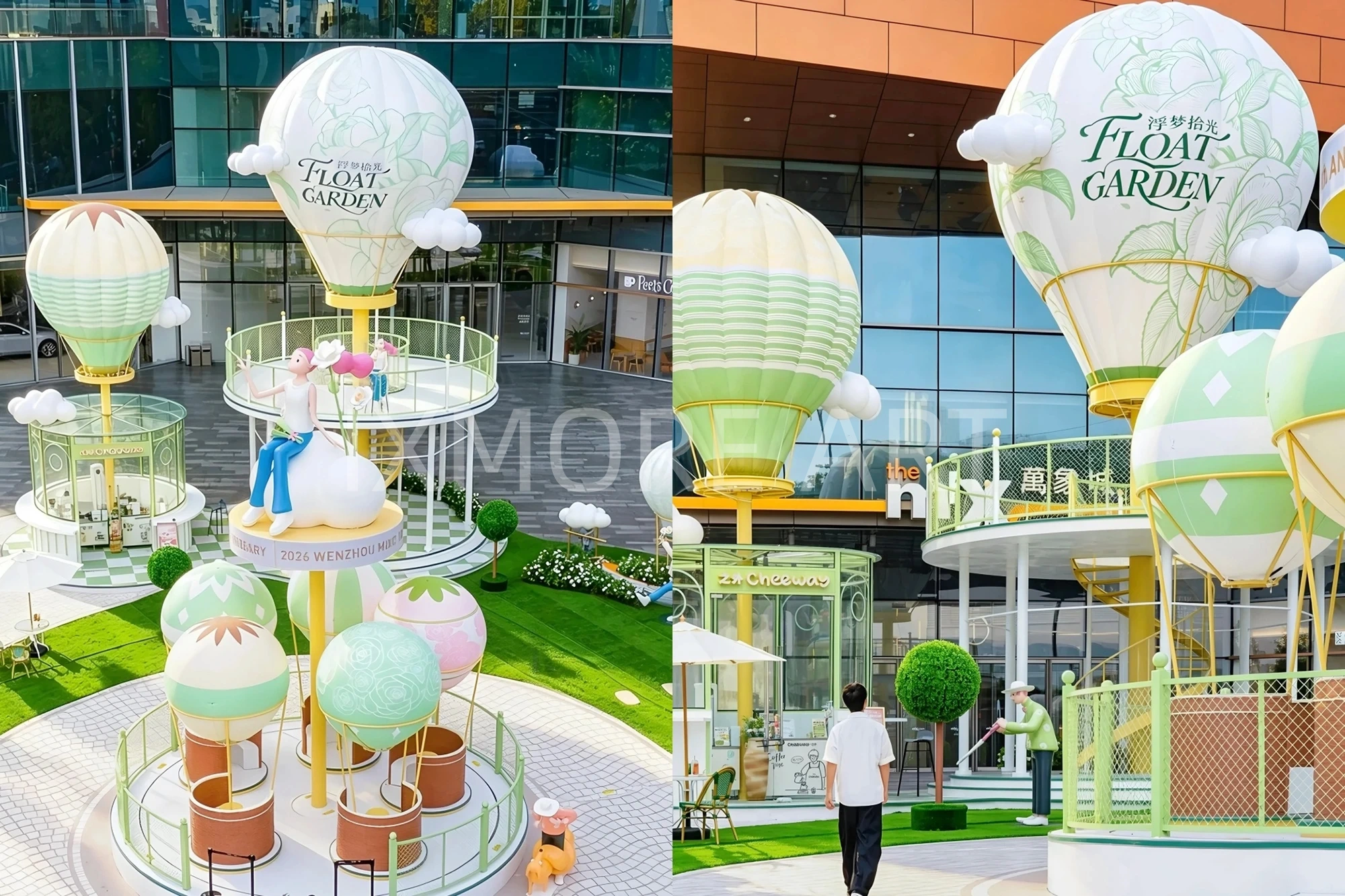 Large-scale custom flying art installation at shopping mall atrium, featuring soaring bird sculptures and immersive cloud-themed decor, custom fabricated by professional art decoration factory(6)