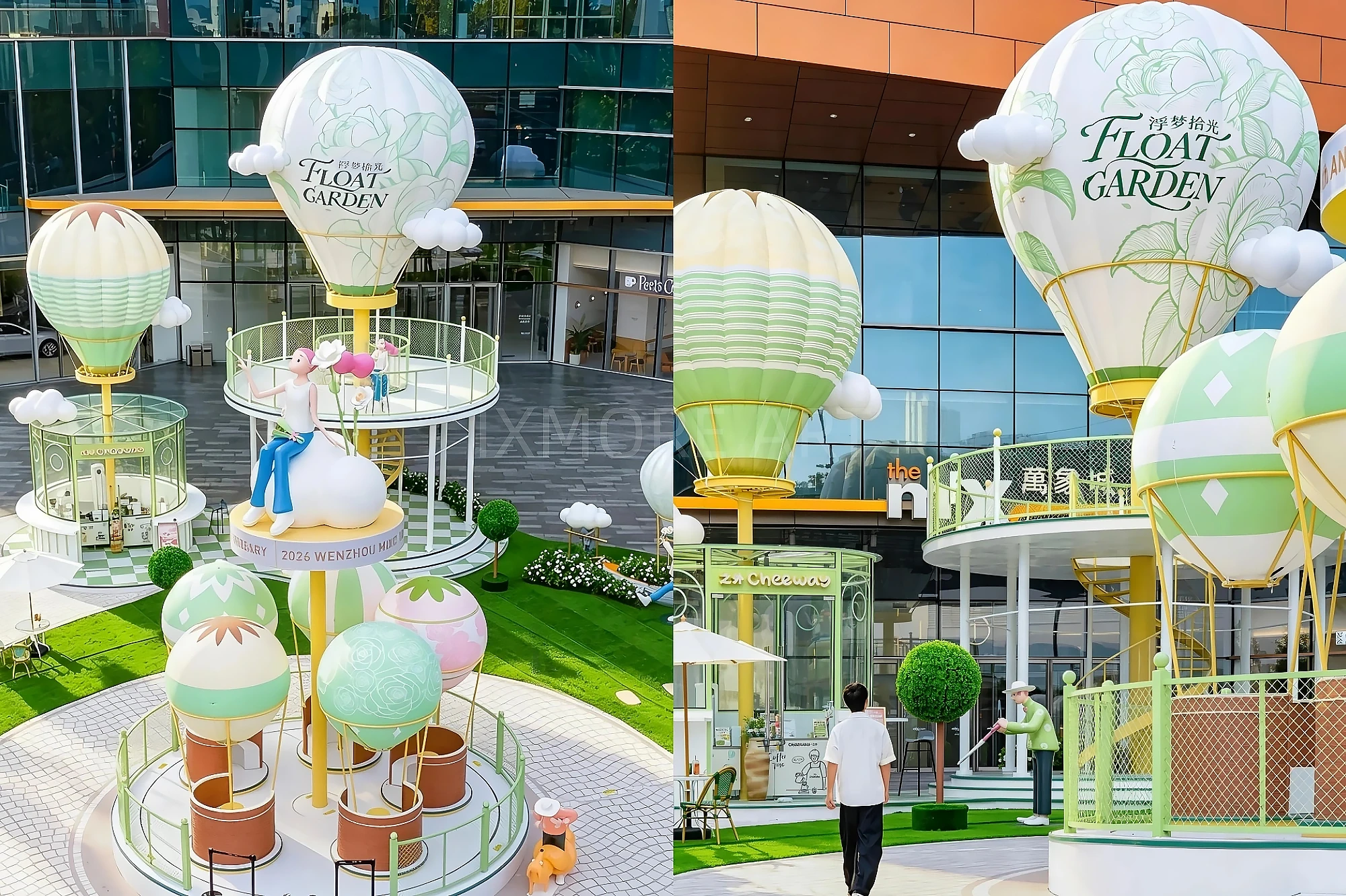 Large-scale custom flying art installation at shopping mall atrium, featuring soaring bird sculptures and immersive cloud-themed decor, custom fabricated by professional art decoration factory-06