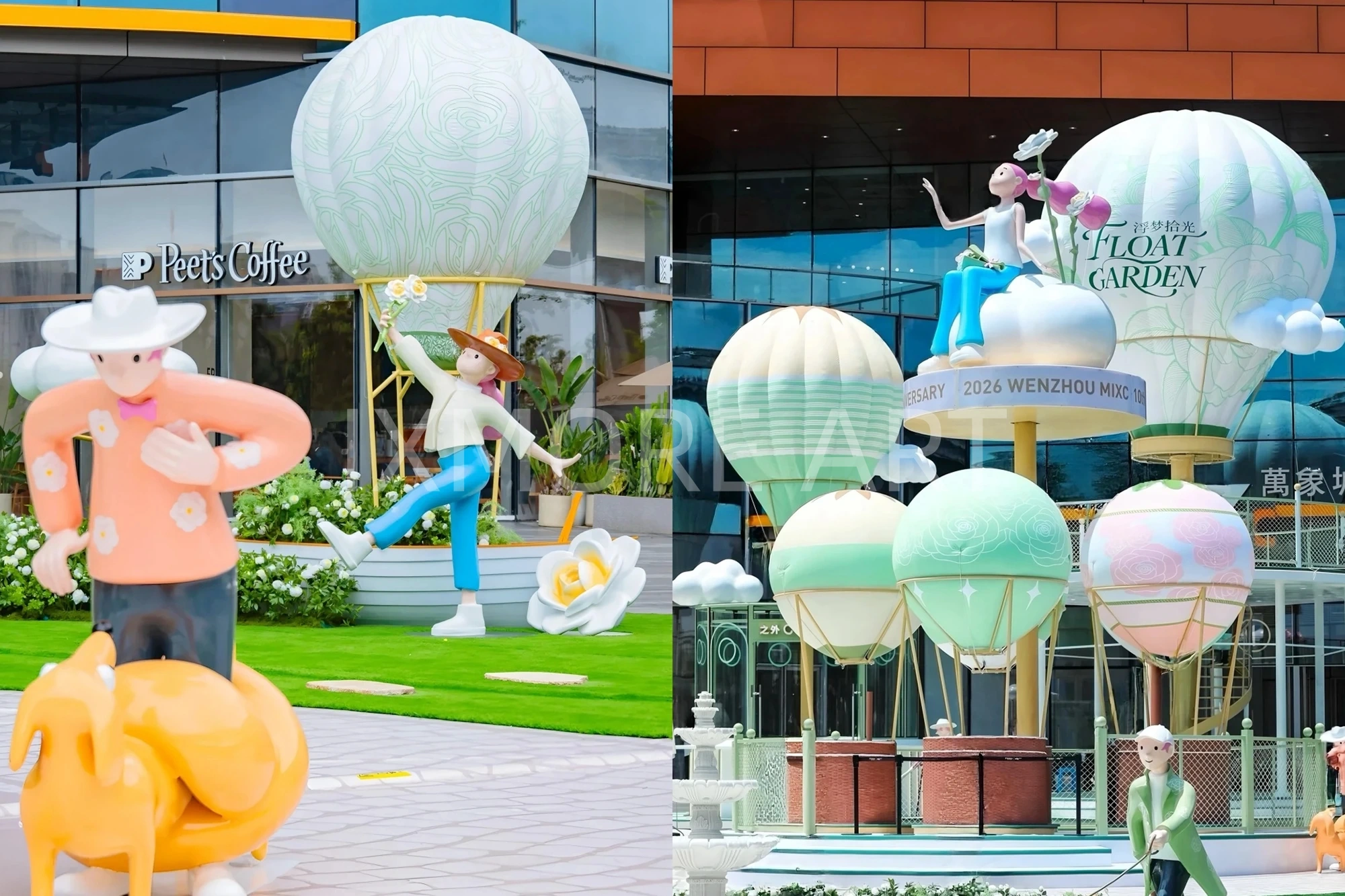 Large-scale custom flying art installation at shopping mall atrium, featuring soaring bird sculptures and immersive cloud-themed decor, custom fabricated by professional art decoration factory(7)