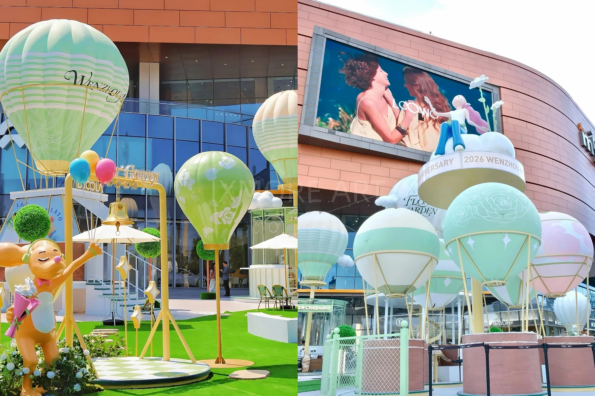 Large-scale custom flying art installation at shopping mall atrium, featuring soaring bird sculptures and immersive cloud-themed decor, custom fabricated by professional art decoration factory-08
