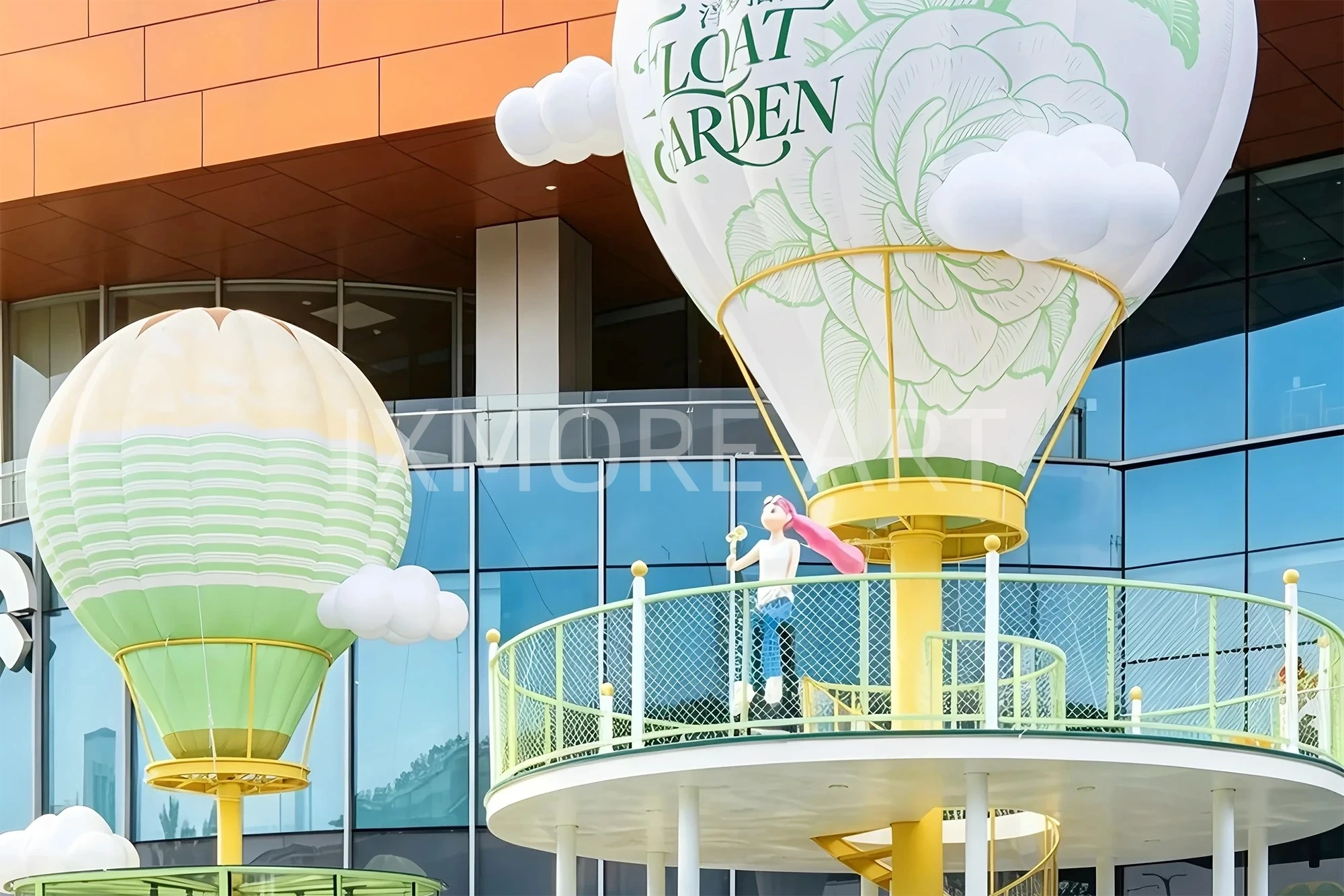 Large-scale custom flying art installation at shopping mall atrium, featuring soaring bird sculptures and immersive cloud-themed decor, custom fabricated by professional art decoration factory(9)