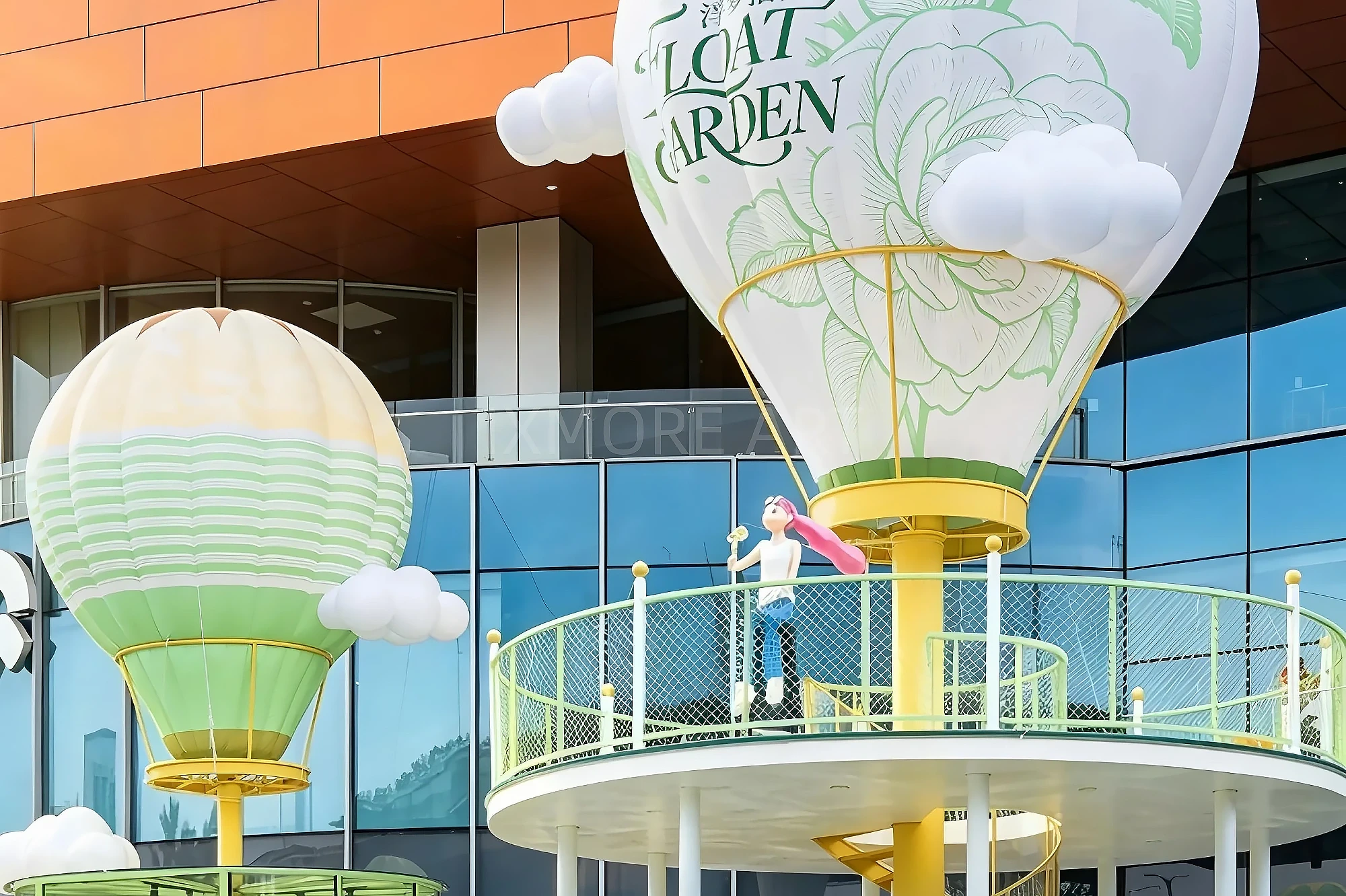 Large-scale custom flying art installation at shopping mall atrium, featuring soaring bird sculptures and immersive cloud-themed decor, custom fabricated by professional art decoration factory-09