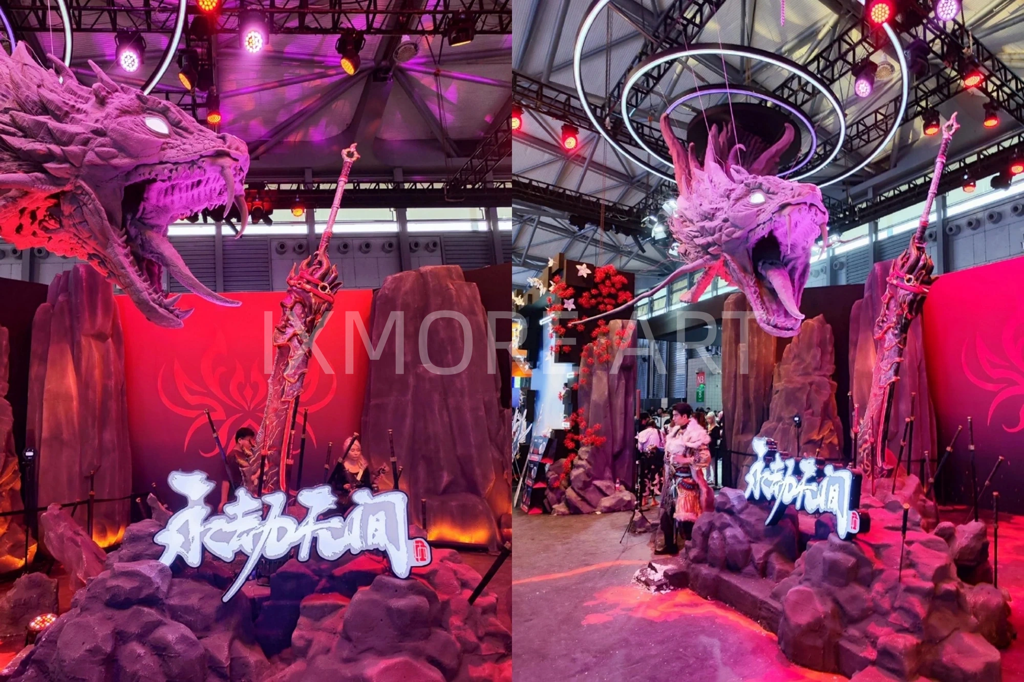 Custom large suspended gaming anime sculpture installation for shopping mall exhibit | dynamic hanging art decor custom manufacturing by art factory(2)