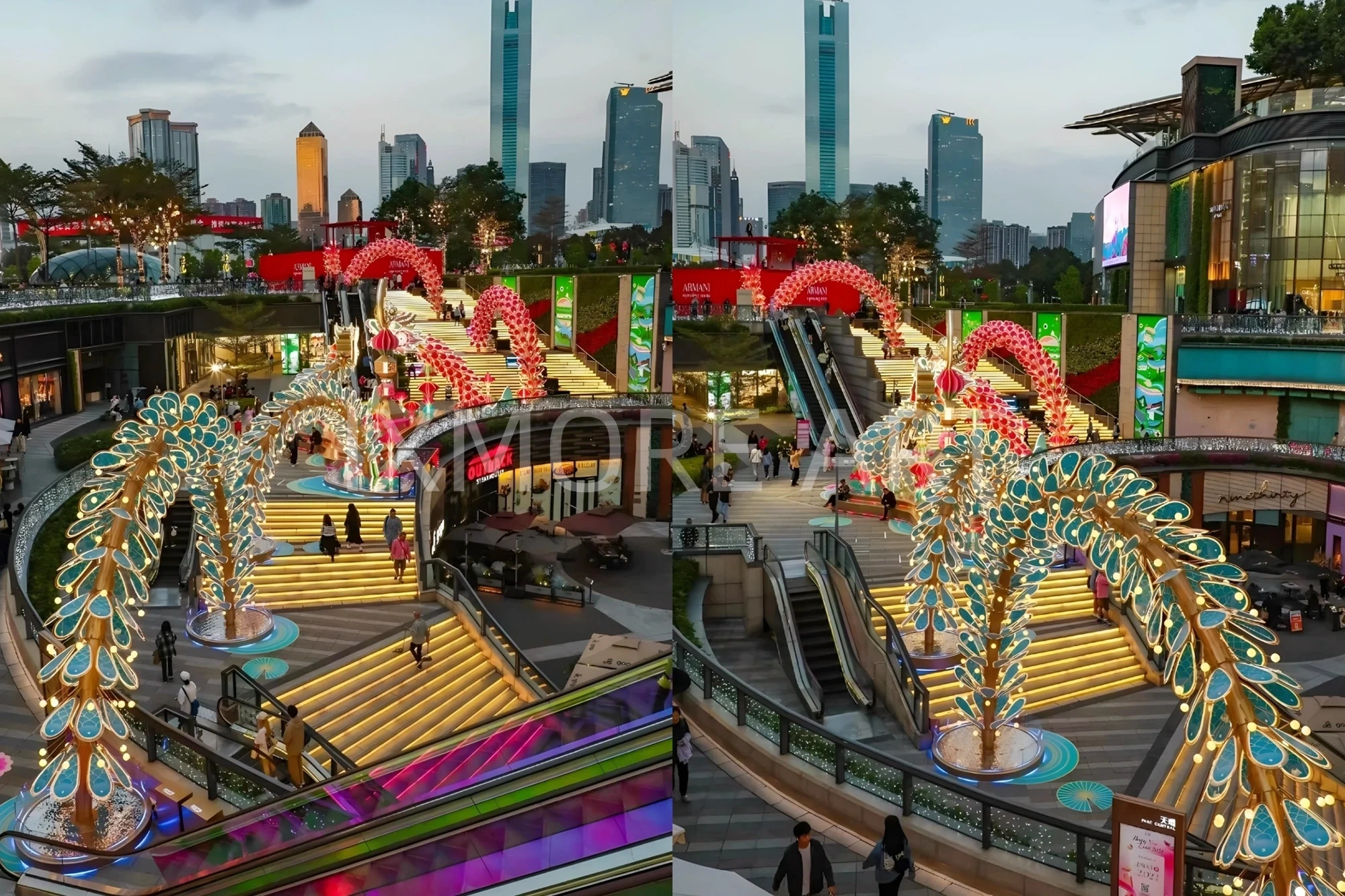 Custom stainless steel interactive light art installation for public plaza, dynamic LED sculpture with photo-taking feature, factory direct custom made for Tianhe Plaza(10)