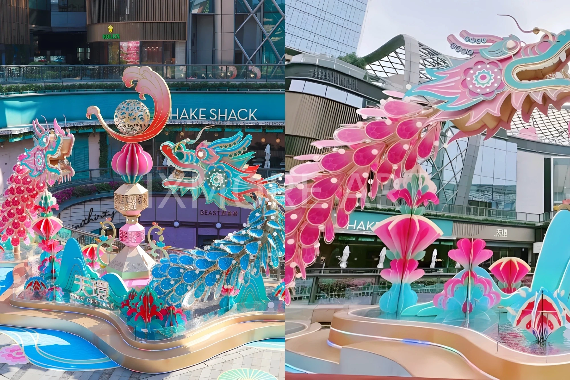 Custom stainless steel interactive light art installation for public plaza, dynamic LED sculpture with photo-taking feature, factory direct custom made for Tianhe Plaza(11)