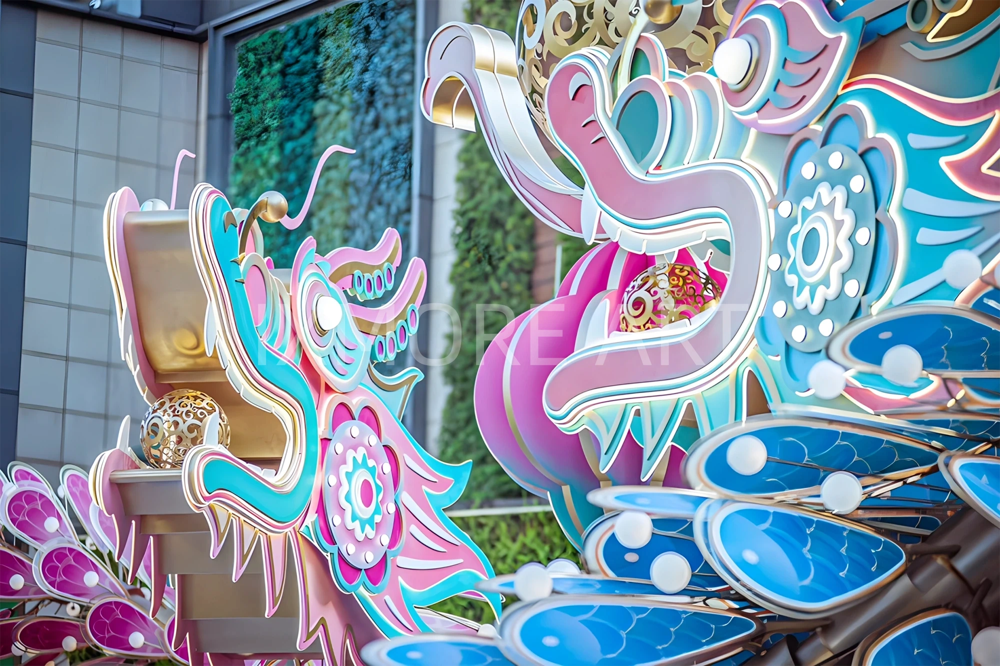 Custom stainless steel interactive light art installation for public plaza, dynamic LED sculpture with photo-taking feature, factory direct custom made for Tianhe Plaza(12)