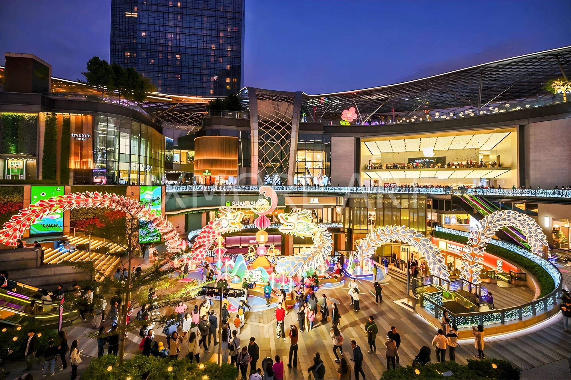 Custom stainless steel interactive light art installation for public plaza, dynamic LED sculpture with photo-taking feature, factory direct custom made for Tianhe Plaza(2)