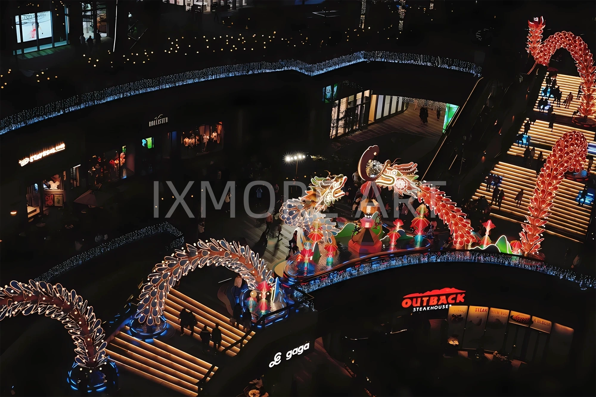 Custom stainless steel interactive light art installation for public plaza, dynamic LED sculpture with photo-taking feature, factory direct custom made for Tianhe Plaza(3)