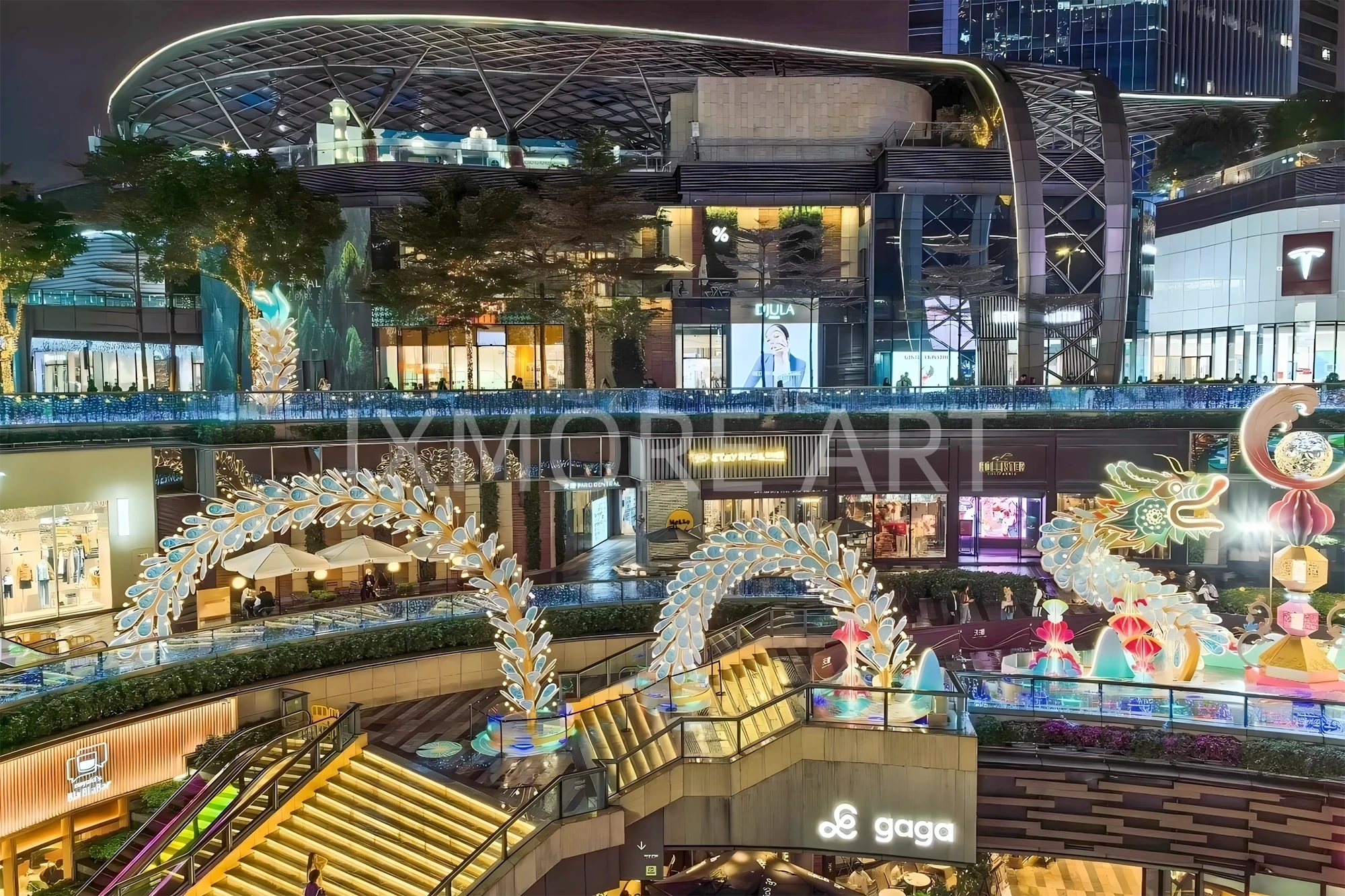 Custom stainless steel interactive light art installation for public plaza, dynamic LED sculpture with photo-taking feature, factory direct custom made for Tianhe Plaza(4)